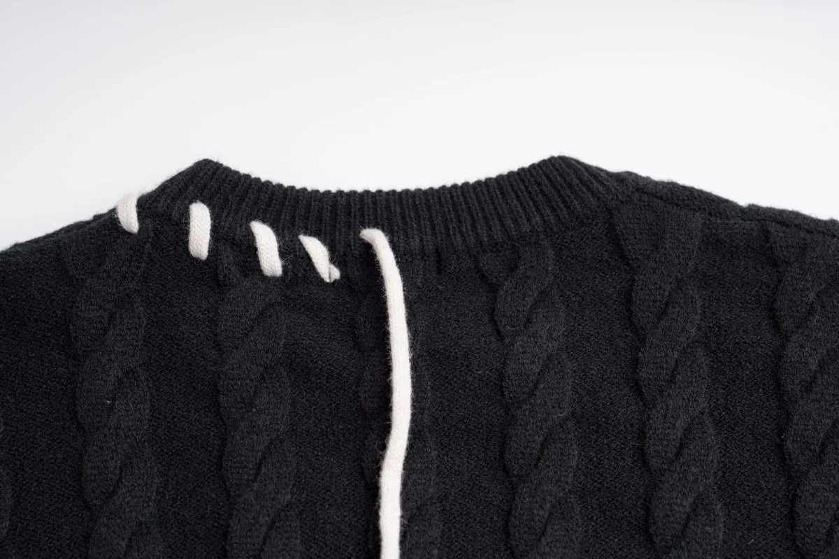 Pre Order:  Contrast Topstitch Patchwork Knit Sweater