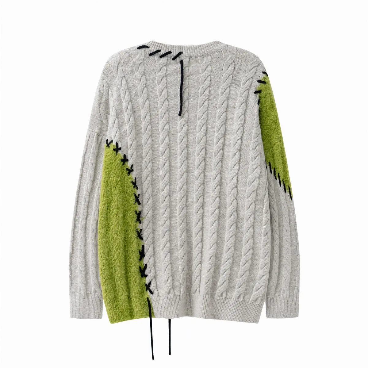 Pre Order:  Contrast Topstitch Patchwork Knit Sweater