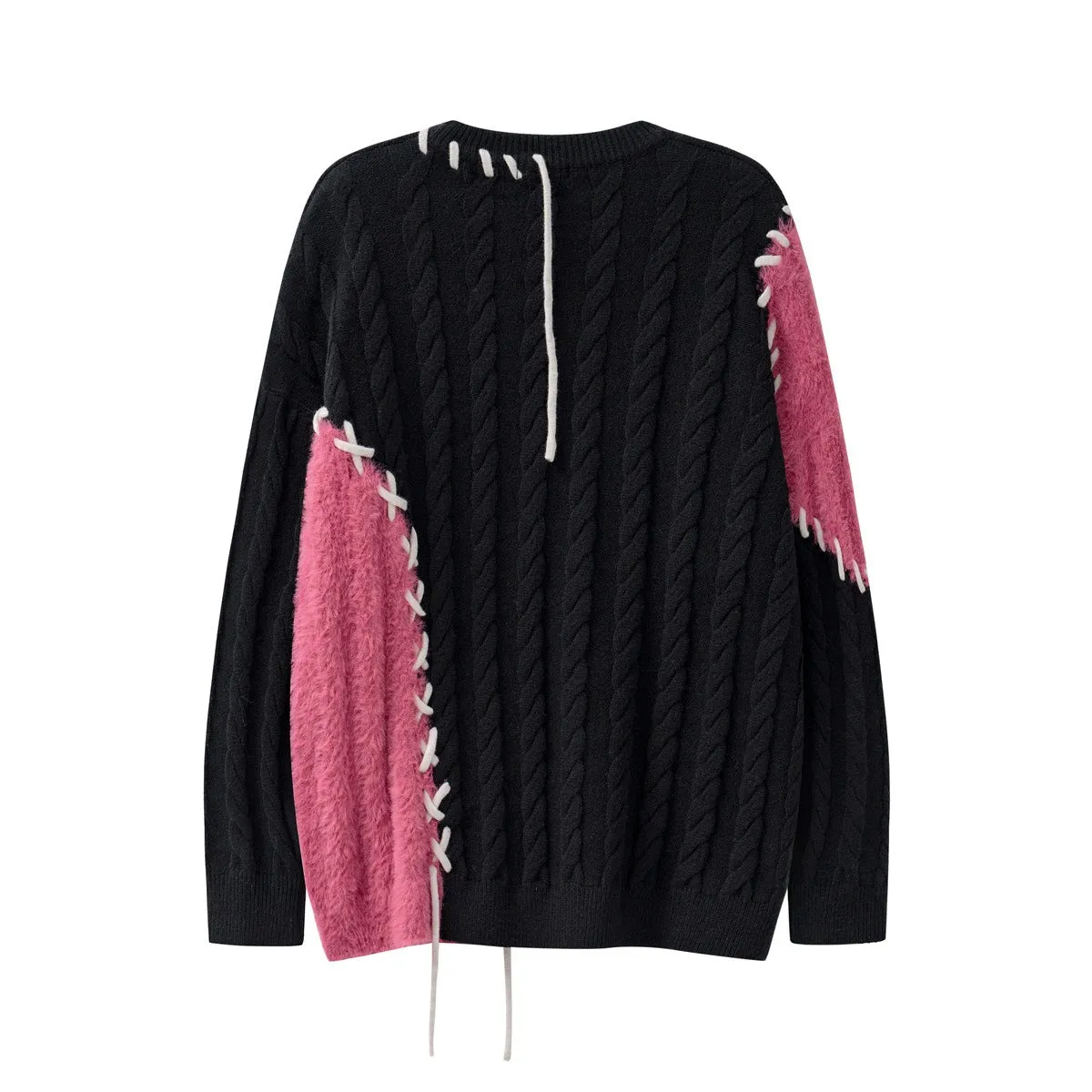 Pre Order:  Contrast Topstitch Patchwork Knit Sweater