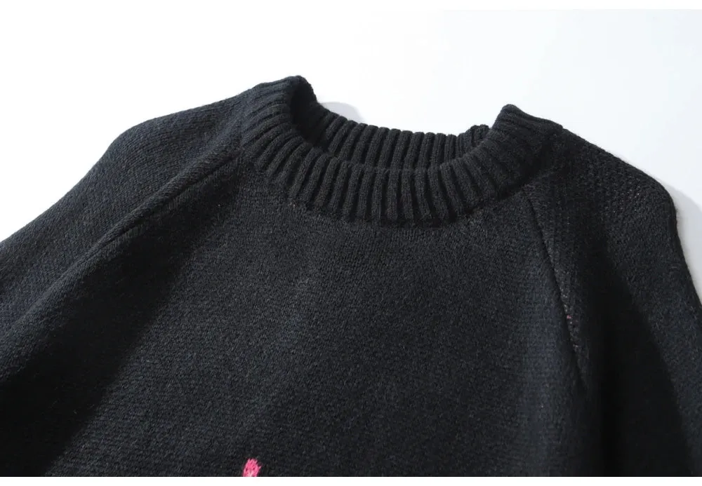 Pre Order:  Flame Knitted O-Neck Loose Sweater