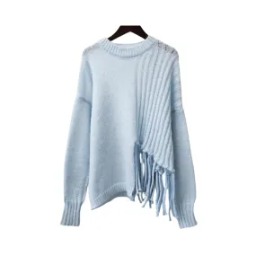 Pre Order:  Light Blue Knot Tassels Knit Pullover