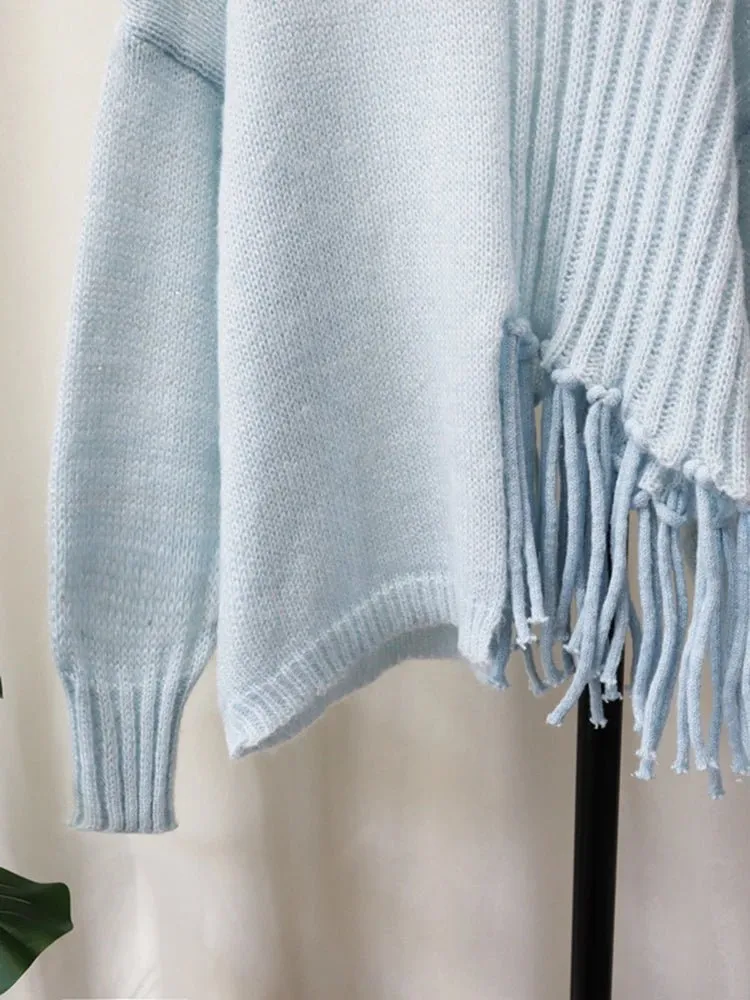 Pre Order:  Light Blue Knot Tassels Knit Pullover