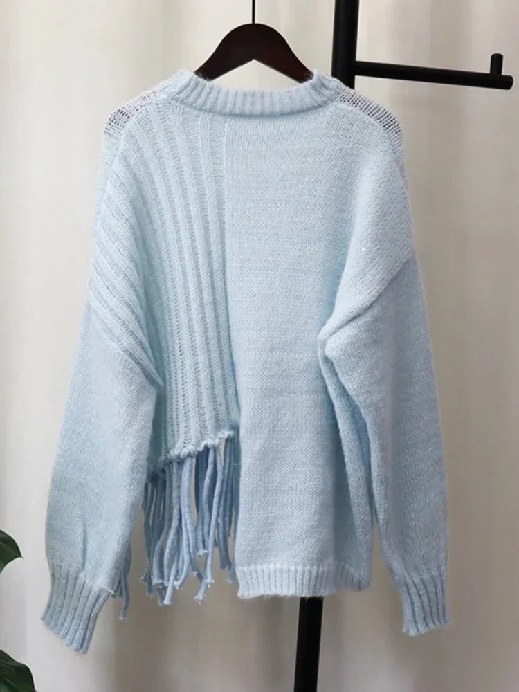 Pre Order:  Light Blue Knot Tassels Knit Pullover