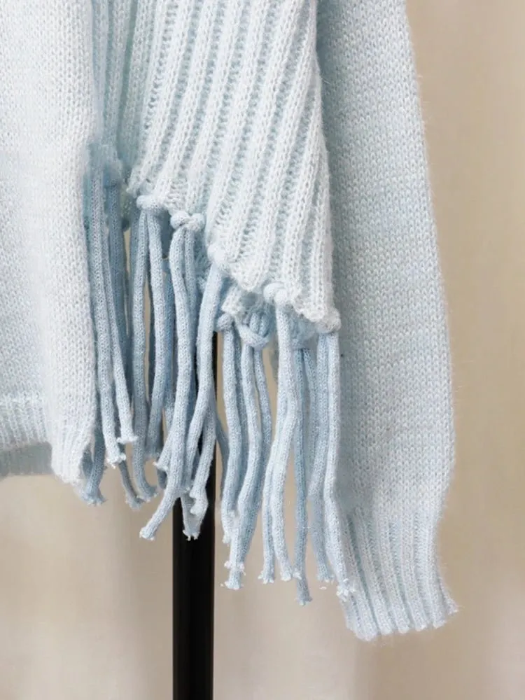 Pre Order:  Light Blue Knot Tassels Knit Pullover