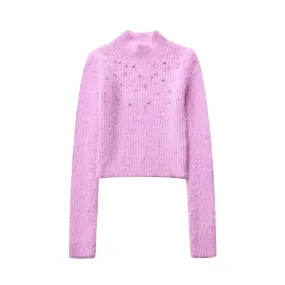 Pre Order:  Rhinestones Sparkle Cropped Knit Sweater