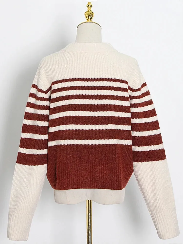 Pre Order:  Round Neck Striped Knit Sweater