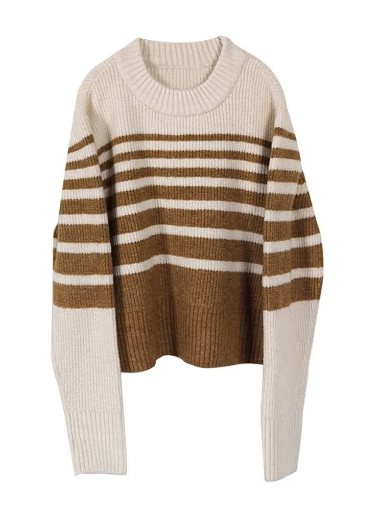 Pre Order:  Round Neck Striped Knit Sweater