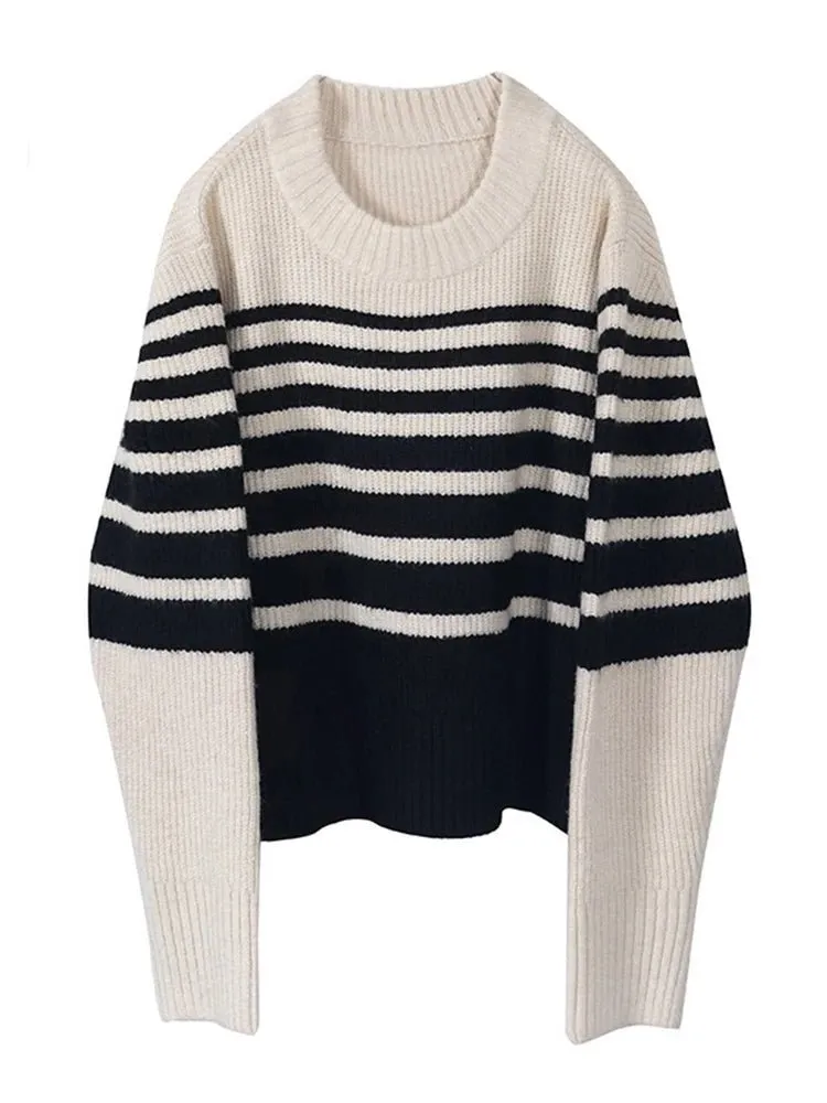 Pre Order:  Round Neck Striped Knit Sweater