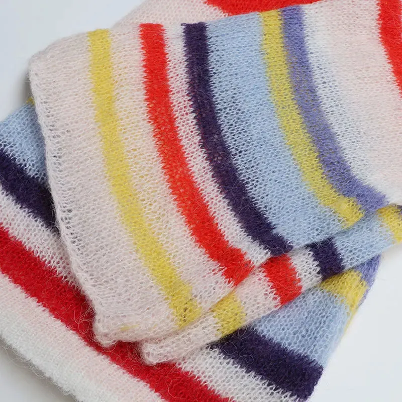 Pre Order:  Sheer Multicolor Stripes Mohair Sweater