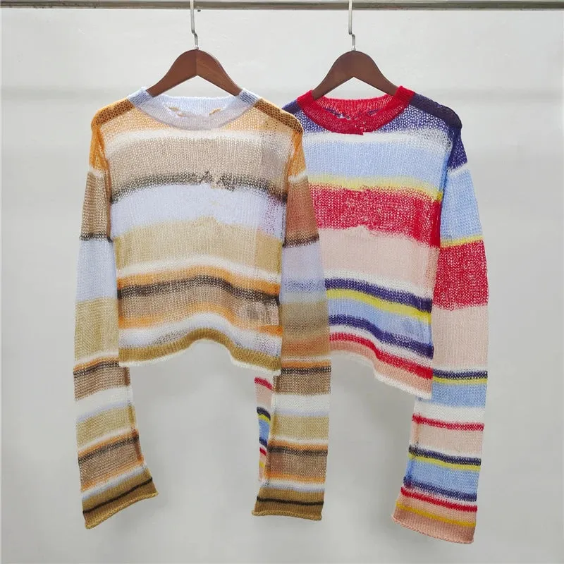 Pre Order:  Sheer Multicolor Stripes Mohair Sweater