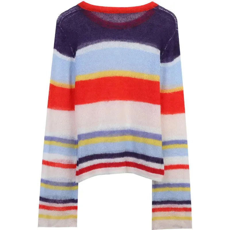 Pre Order:  Sheer Multicolor Stripes Mohair Sweater