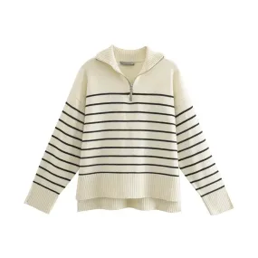 Pre Order:  Slit Cuffs Striped Knit Sweater