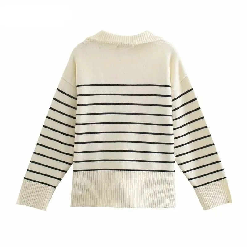 Pre Order:  Slit Cuffs Striped Knit Sweater