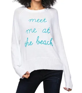 "meet Me At The Beach" Embroidered Sweater In White