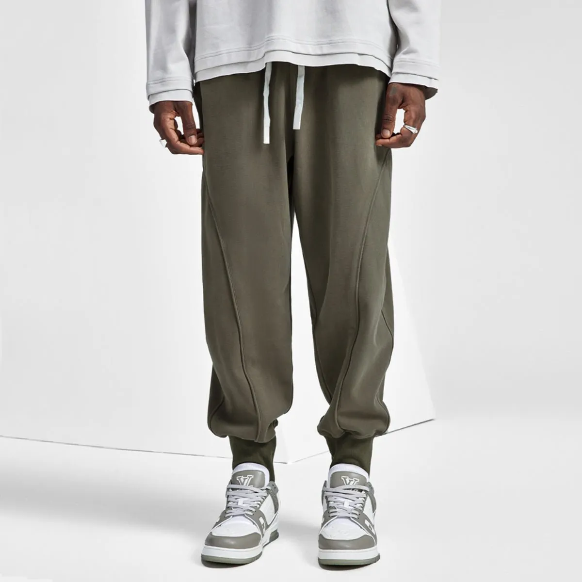 Raised-seam Heavyweight Drawstring-waist Brown Sweatpants