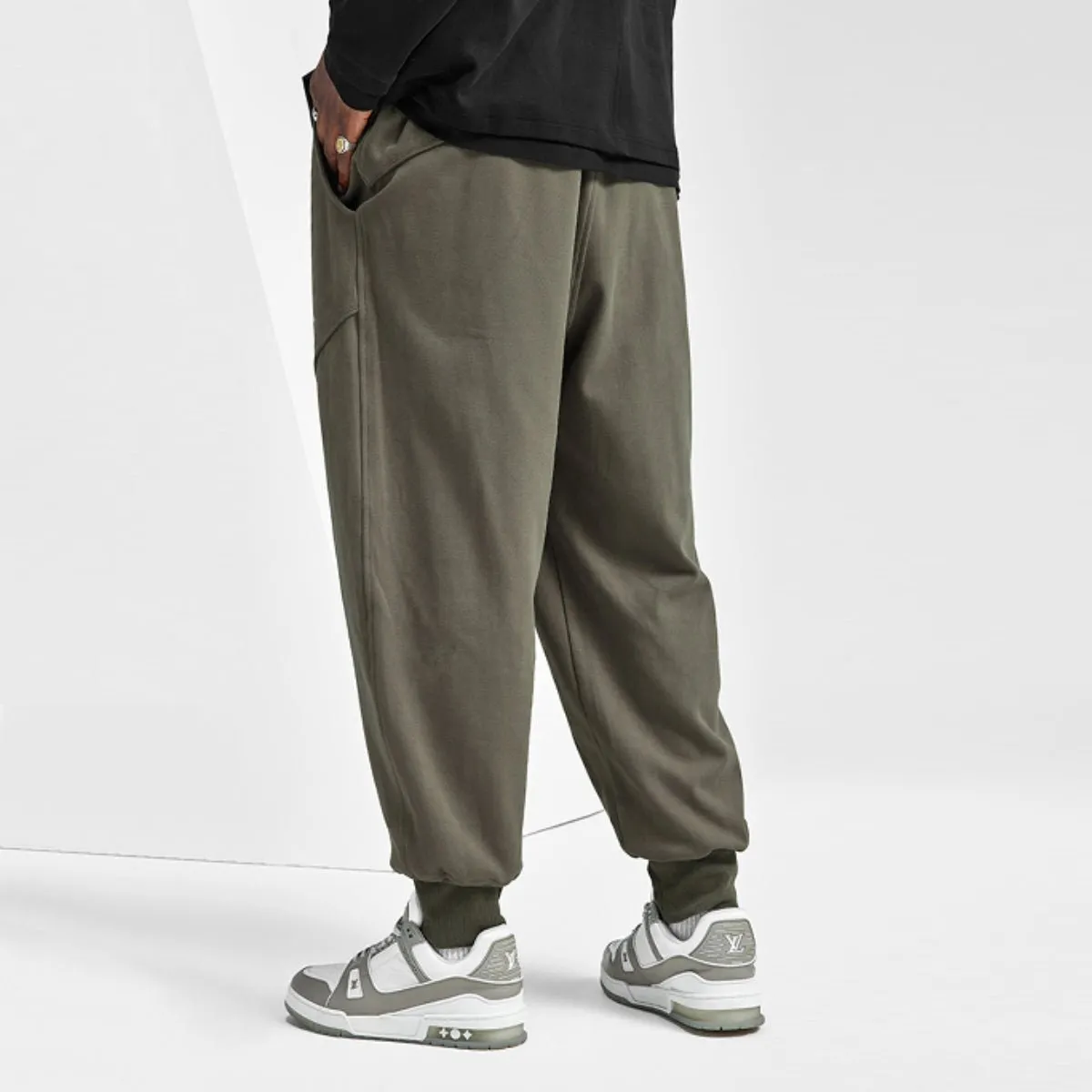 Raised-seam Heavyweight Drawstring-waist Brown Sweatpants