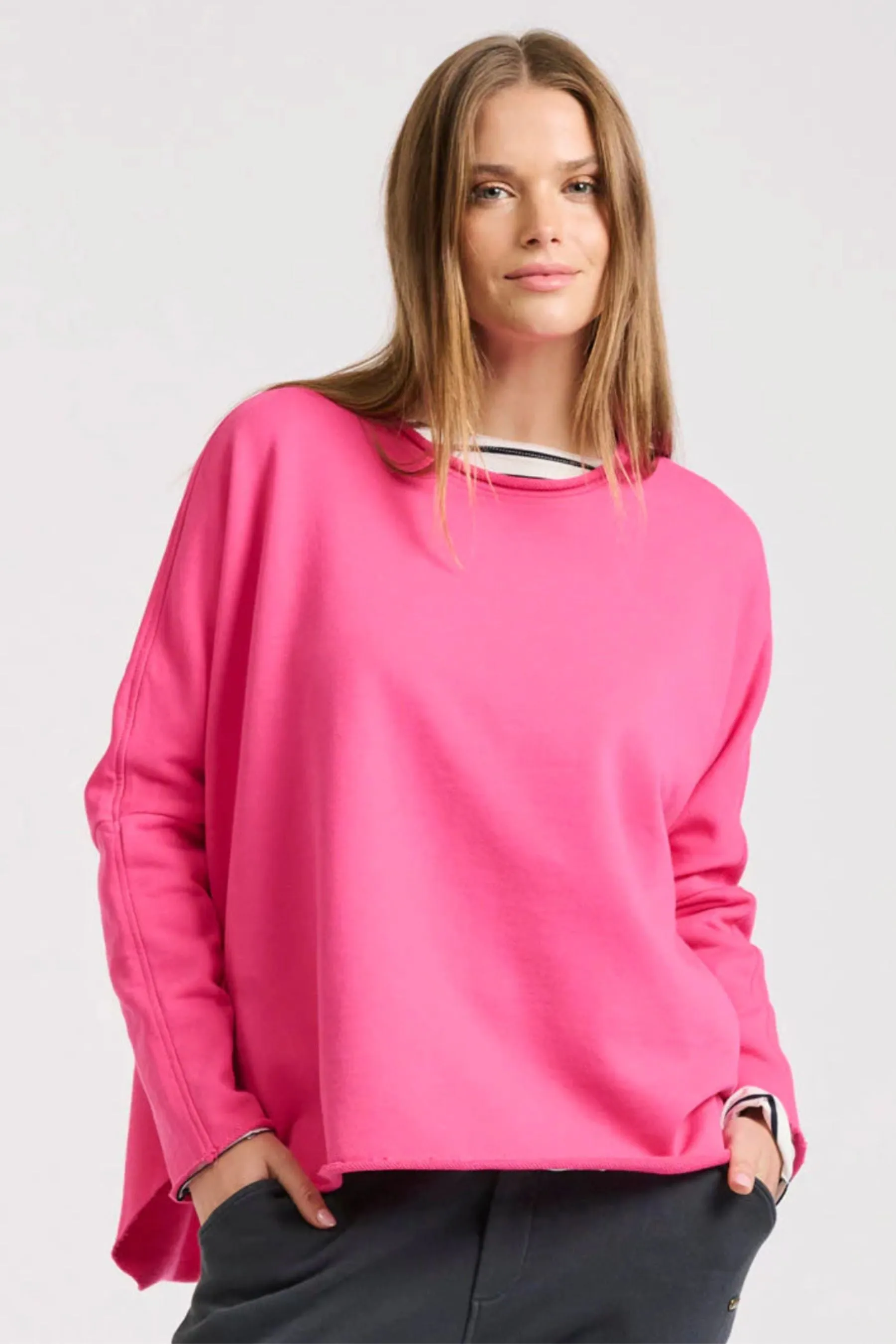 Raw Long Sleeve Sweatshirt | Fuchsia