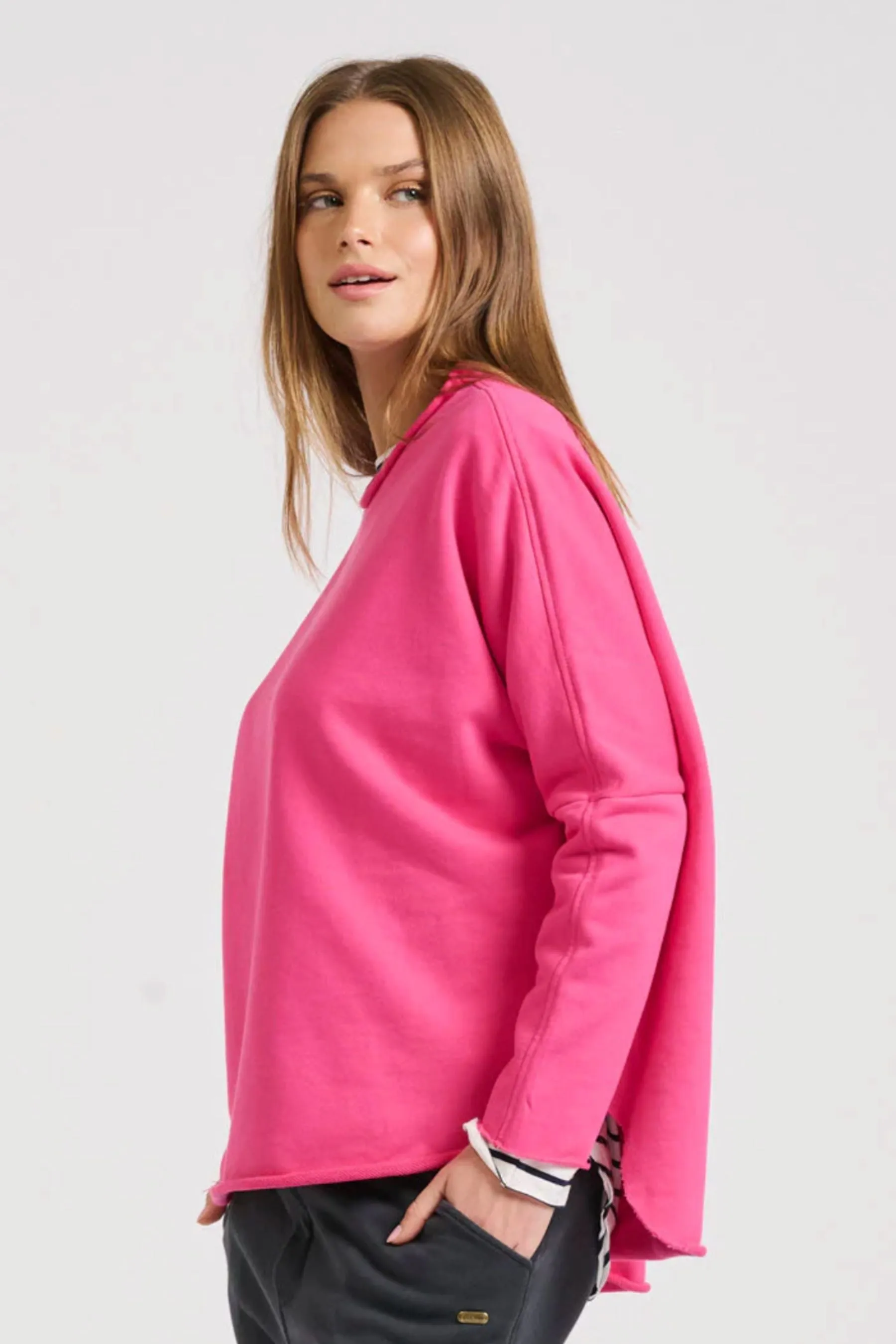 Raw Long Sleeve Sweatshirt | Fuchsia