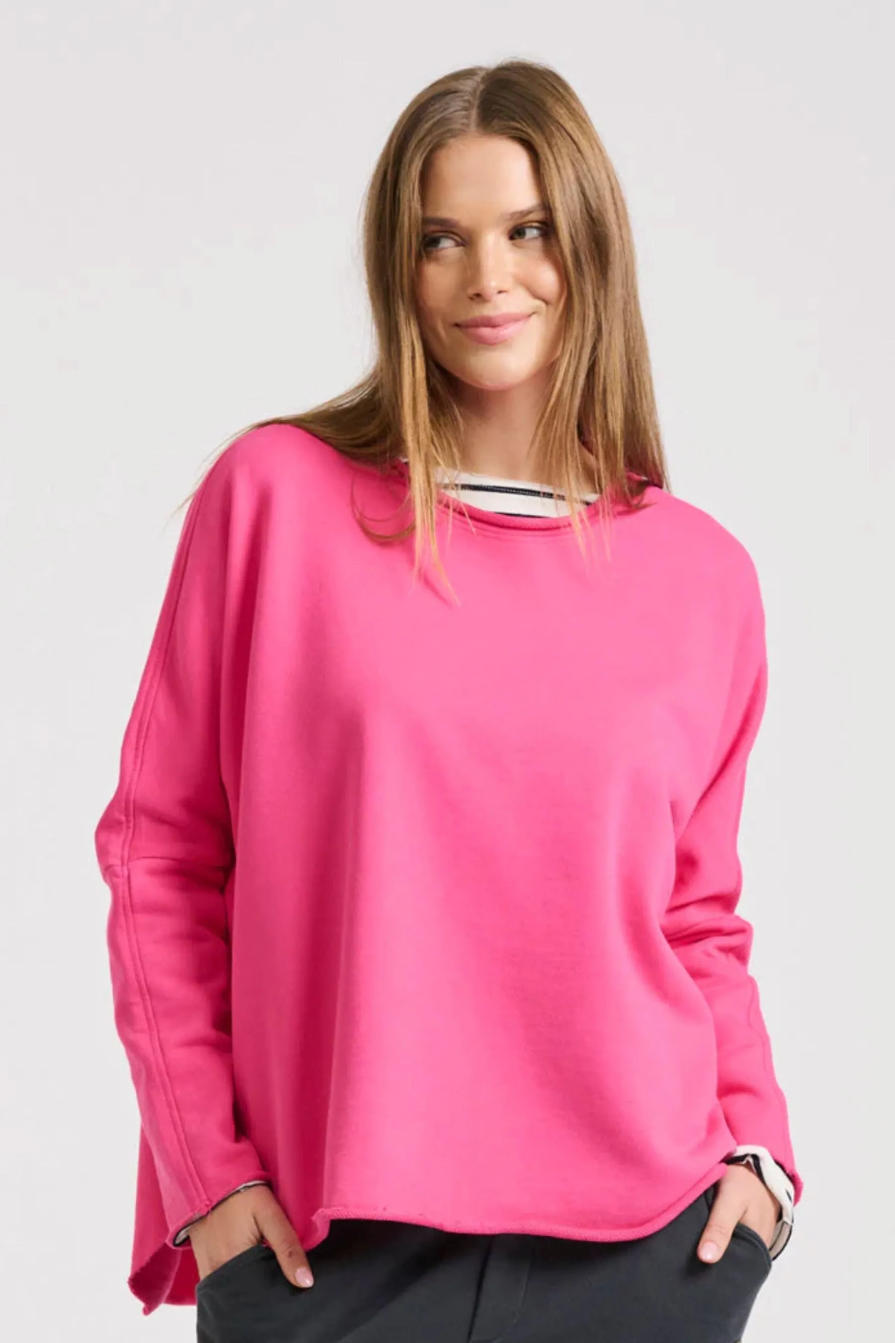 Raw Long Sleeve Sweatshirt | Fuchsia