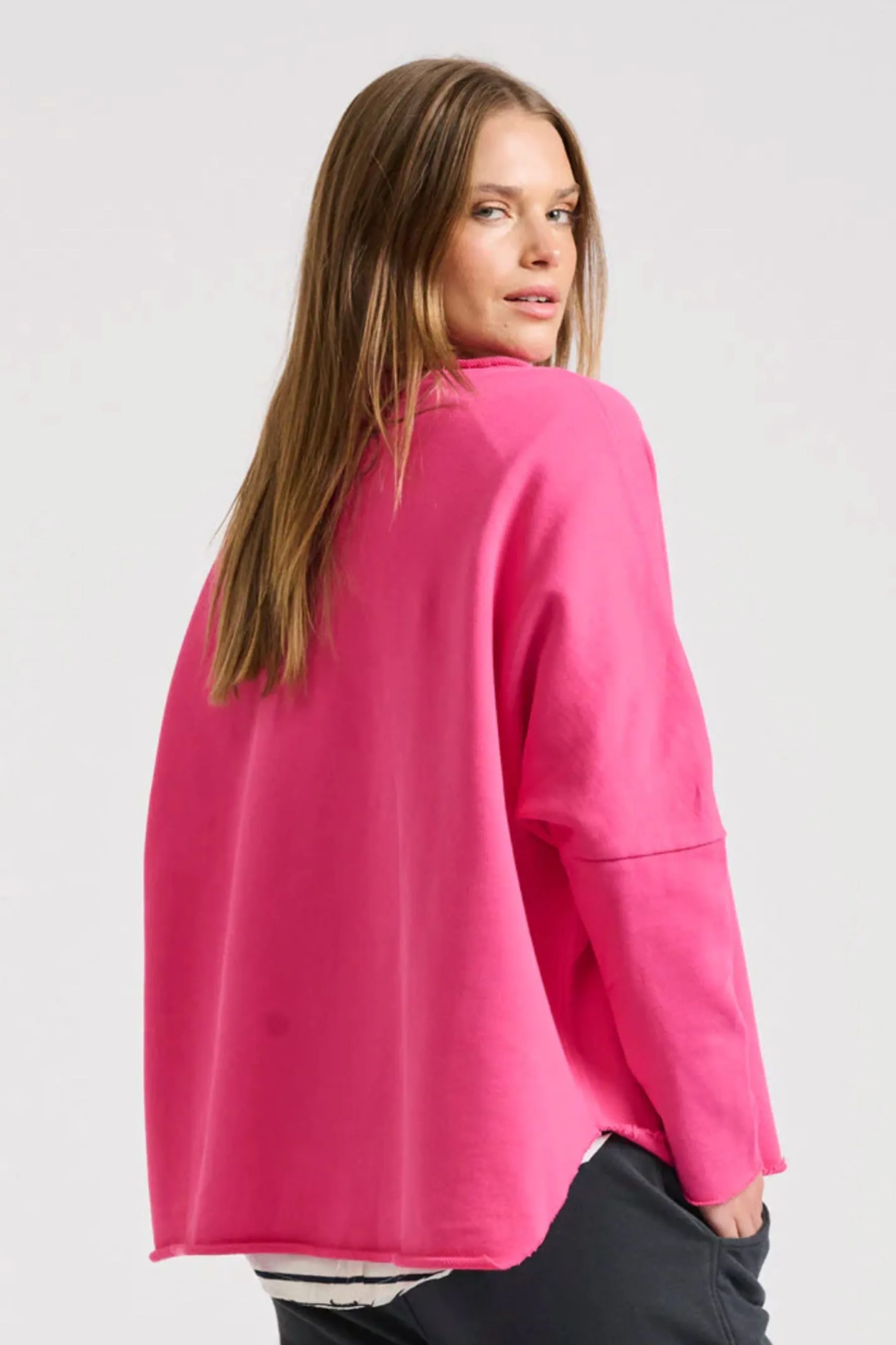 Raw Long Sleeve Sweatshirt | Fuchsia