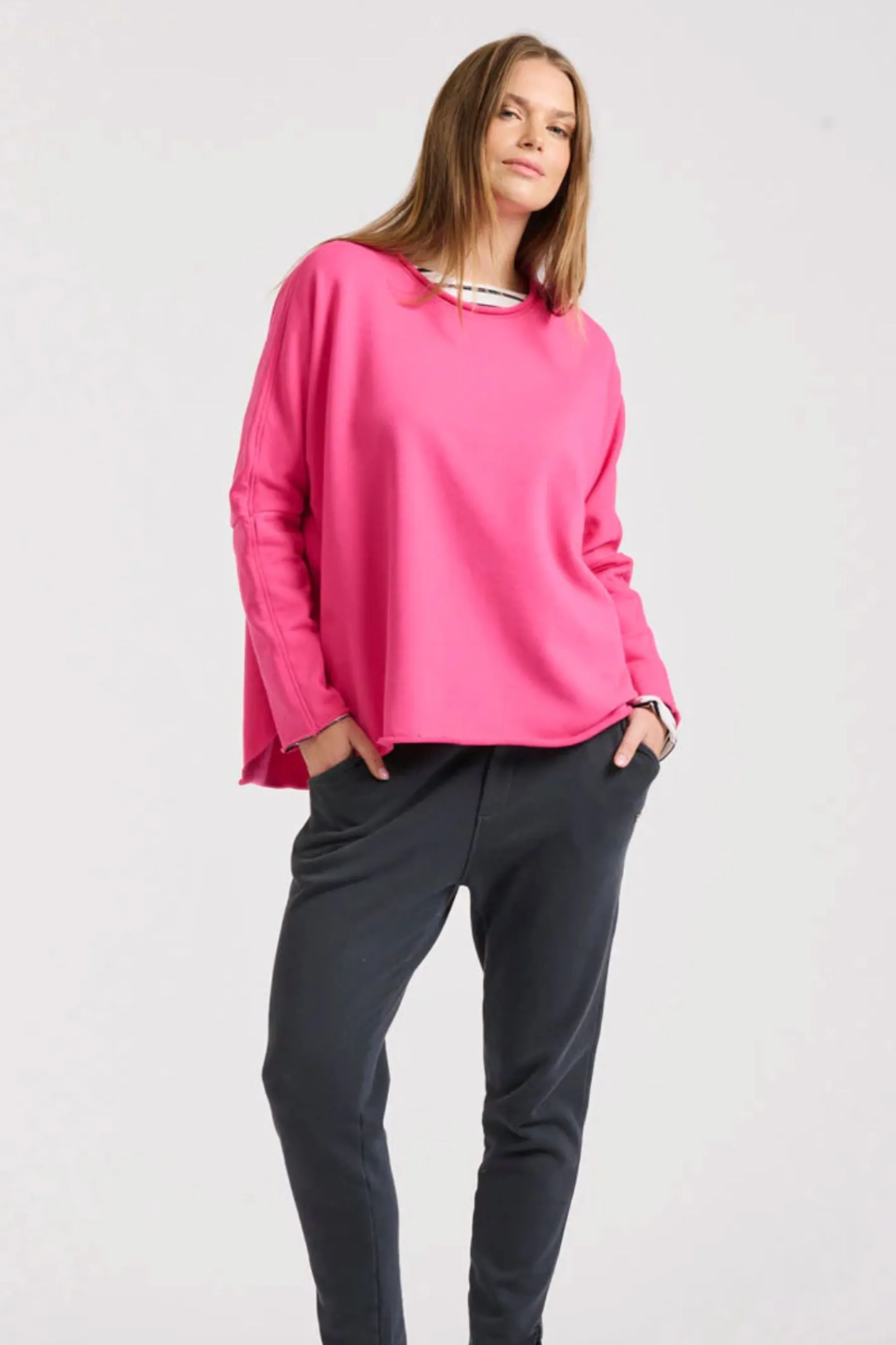 Raw Long Sleeve Sweatshirt | Fuchsia