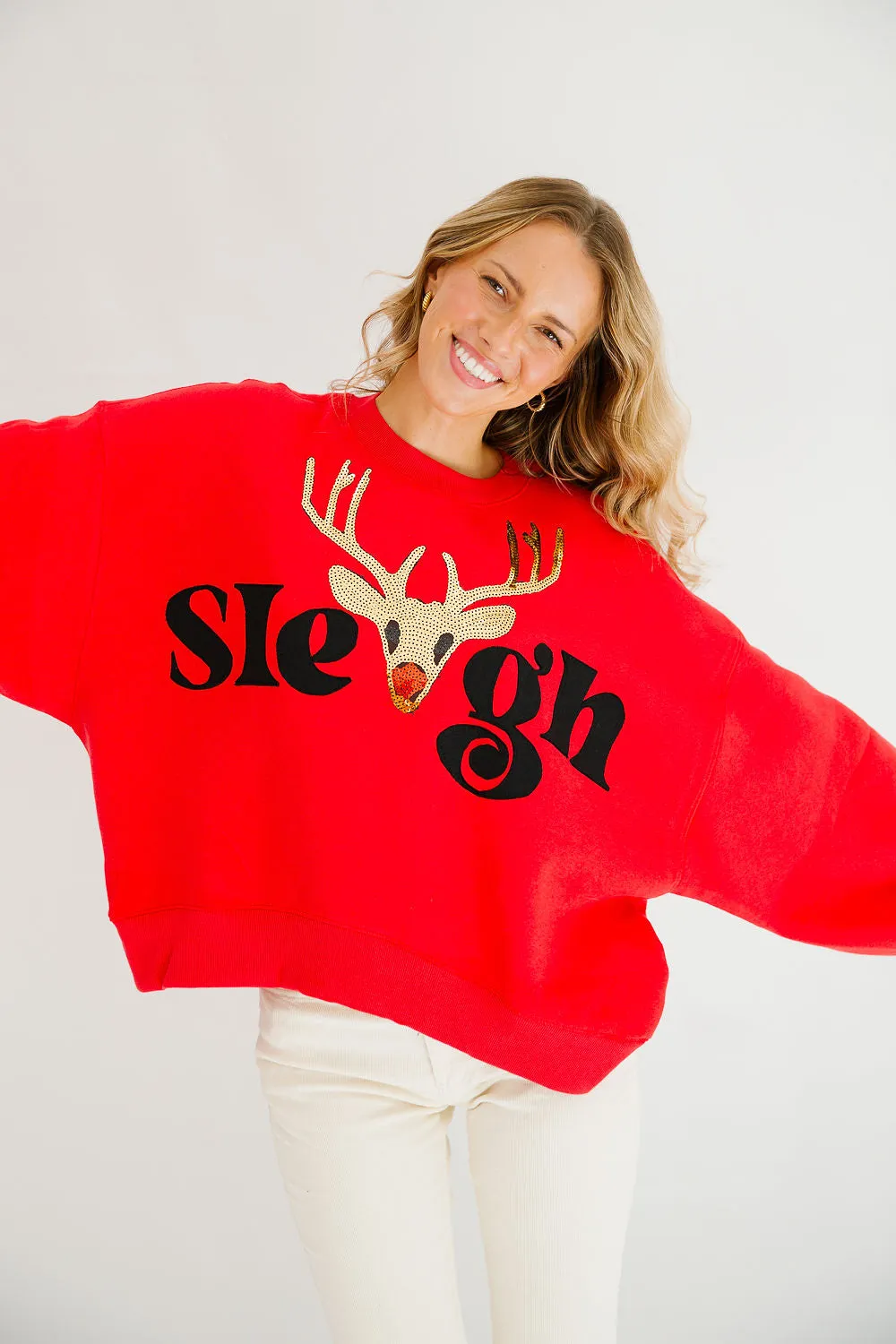 REINDEER SLEIGH RED PULLOVER