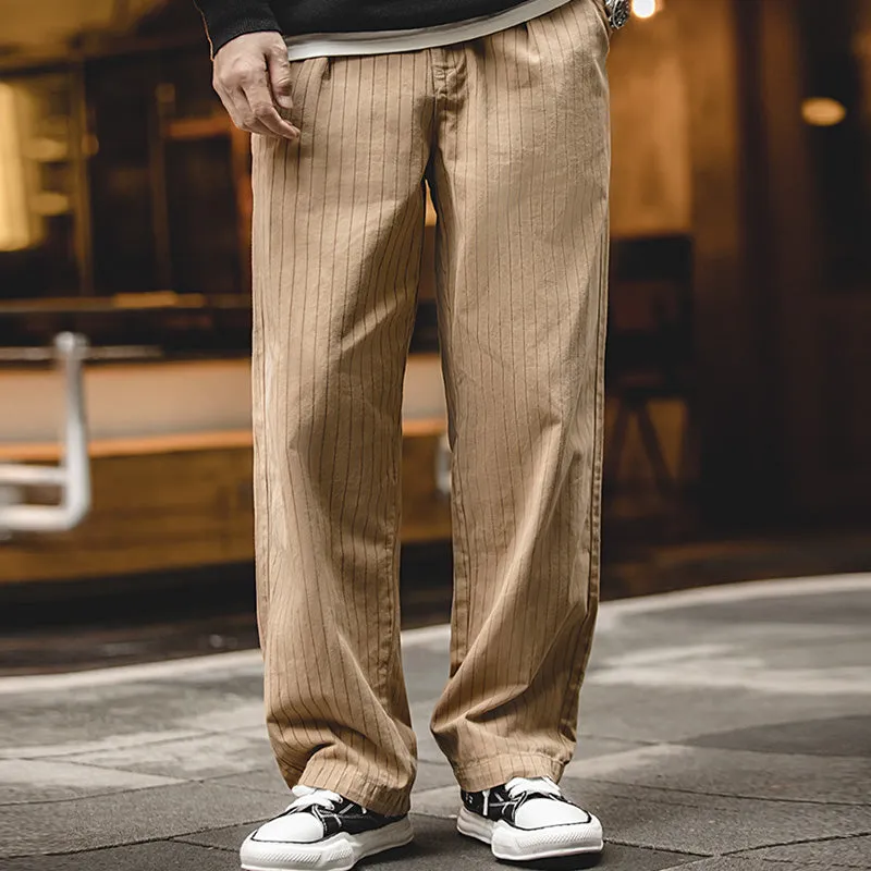 Retro Khaki Striped Casual Pants