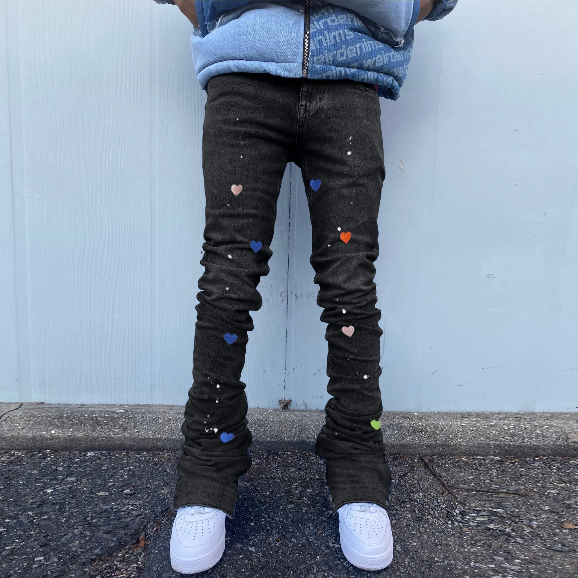 Retro Love Splattered Jeans Straight Design Pants