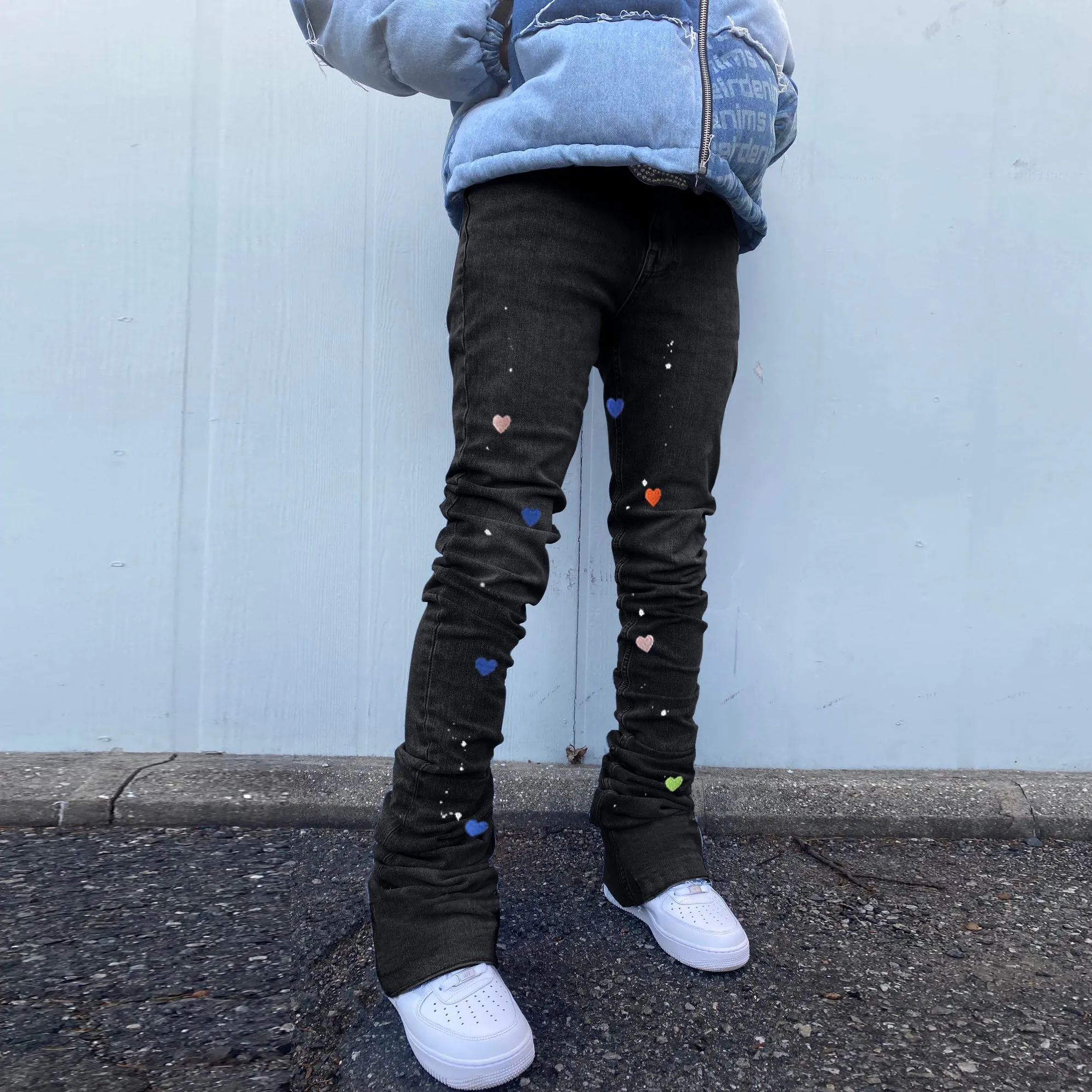 Retro Love Splattered Jeans Straight Design Pants