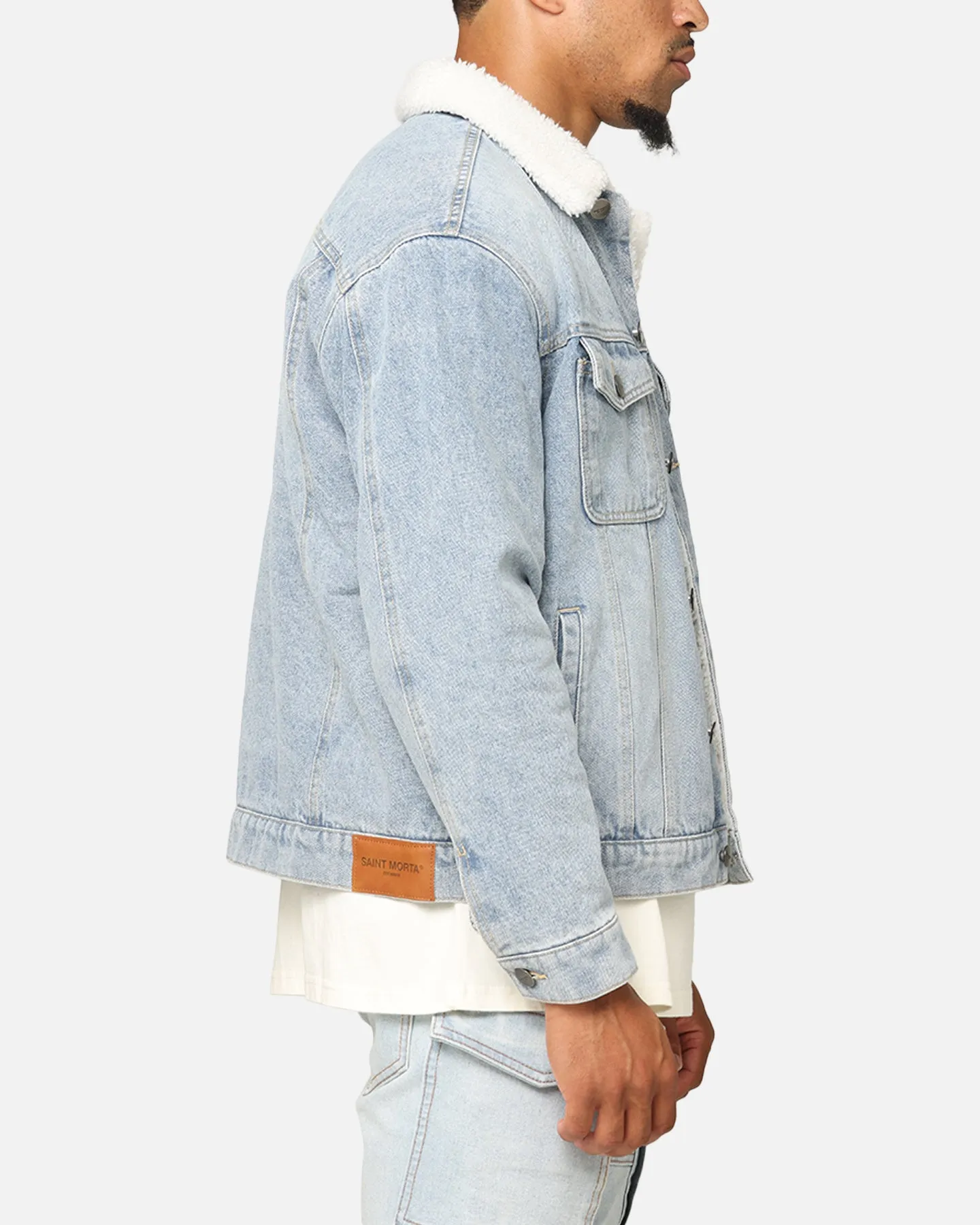 Saint Morta Sherpa Boxy Denim Jacket Superwash Blue