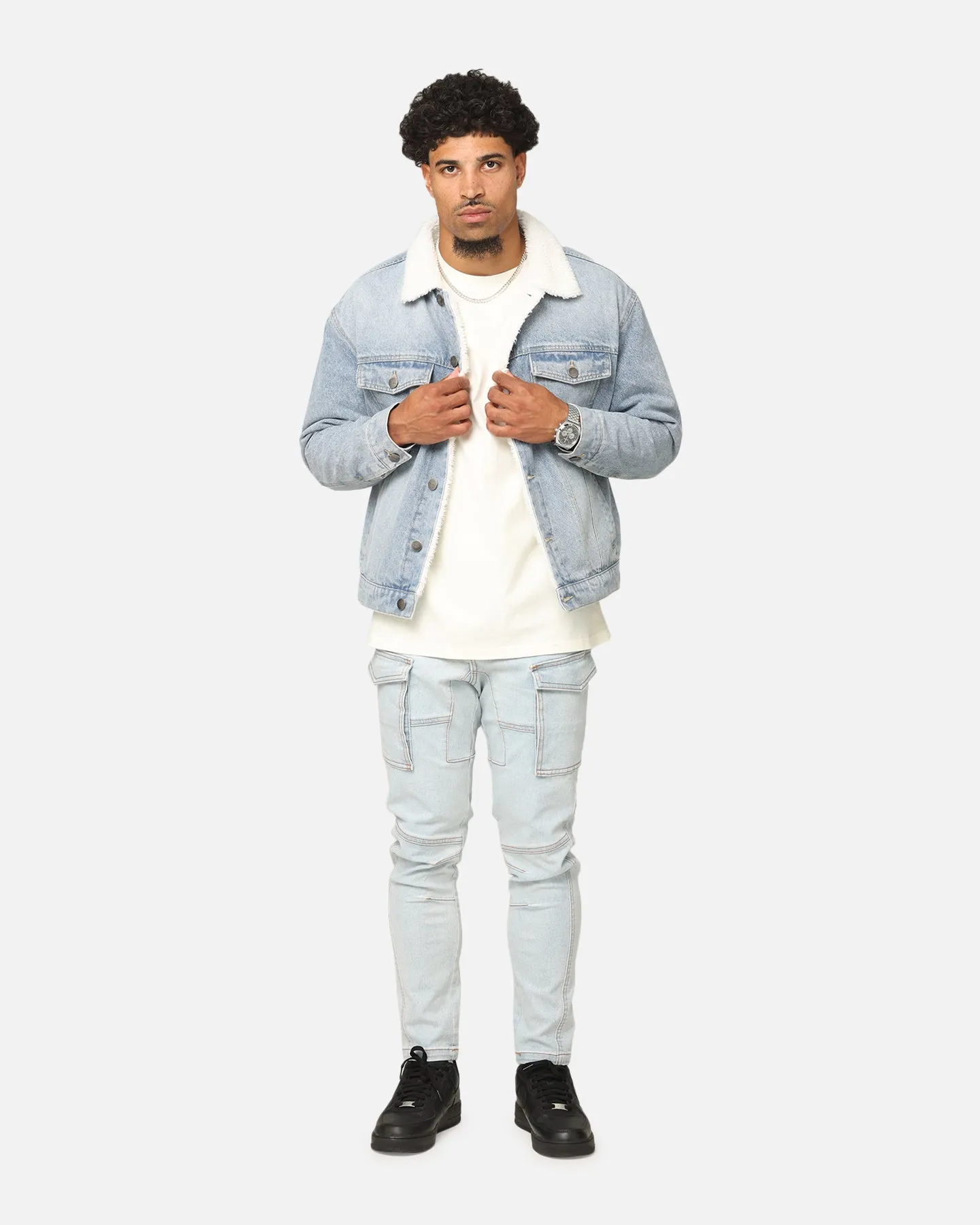 Saint Morta Sherpa Boxy Denim Jacket Superwash Blue