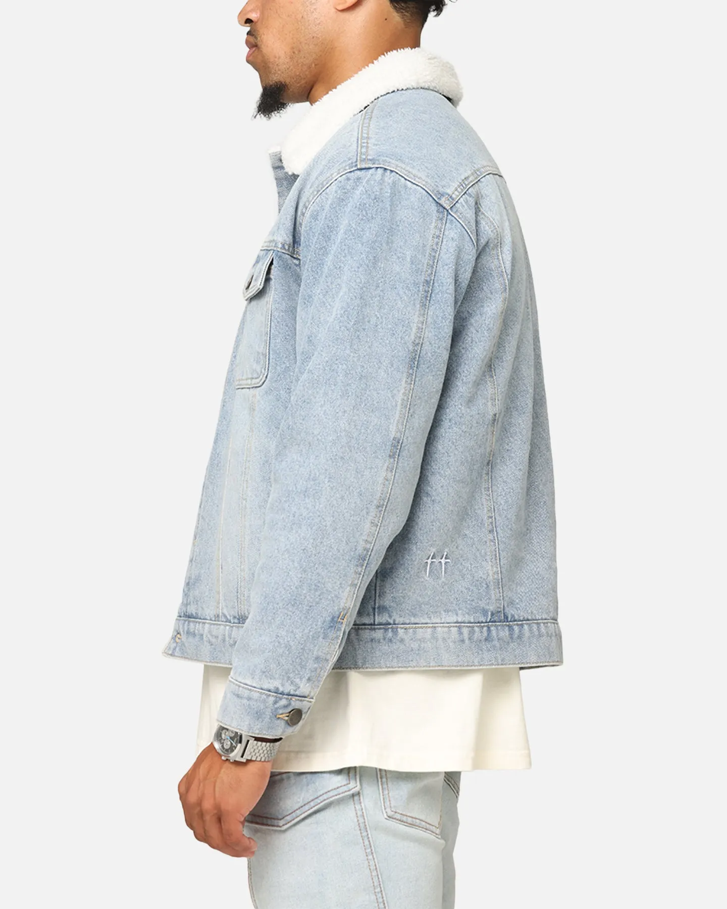 Saint Morta Sherpa Boxy Denim Jacket Superwash Blue