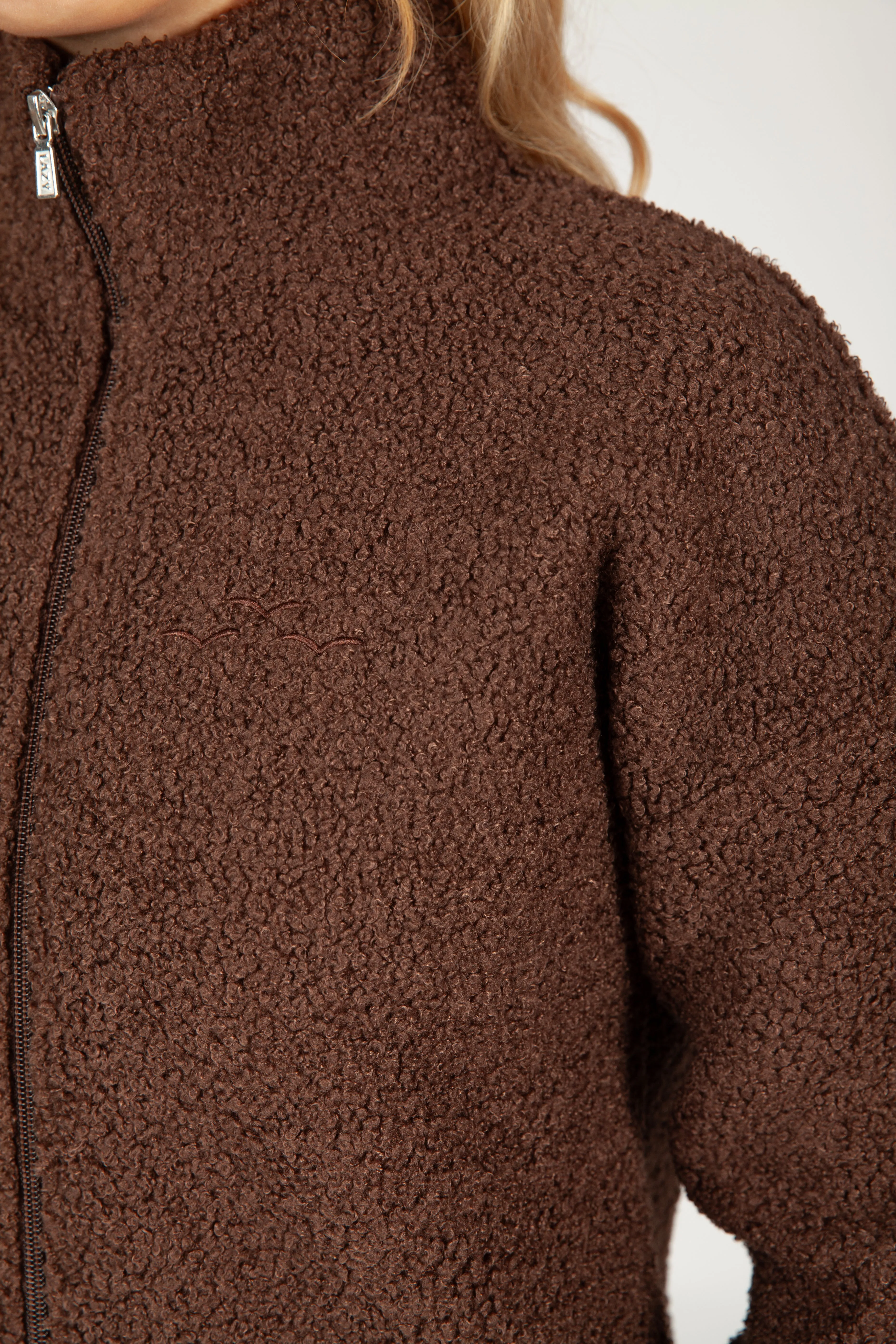 Sara Teddy sherpa zip up jacket in espresso