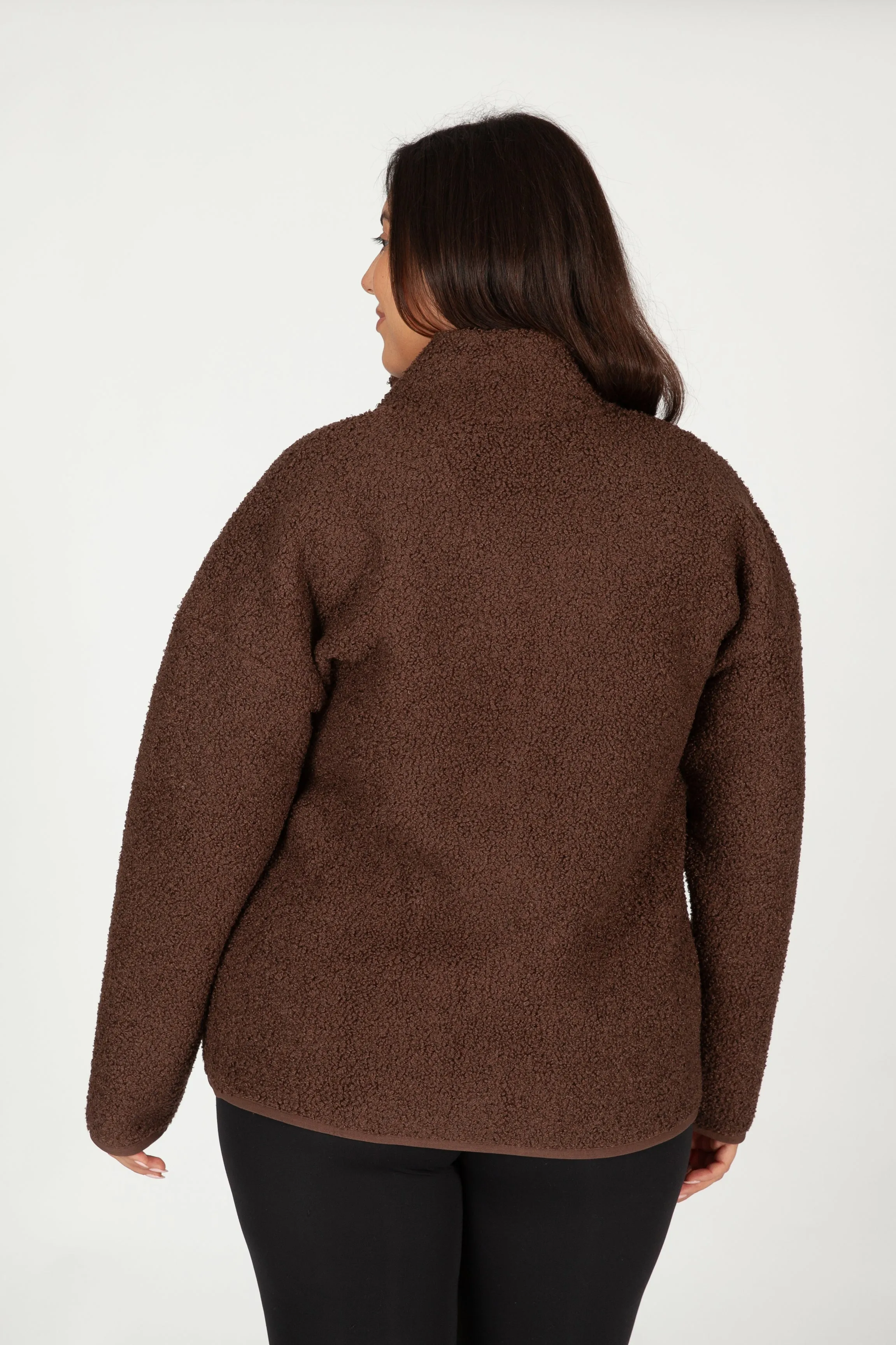 Sara Teddy sherpa zip up jacket in espresso