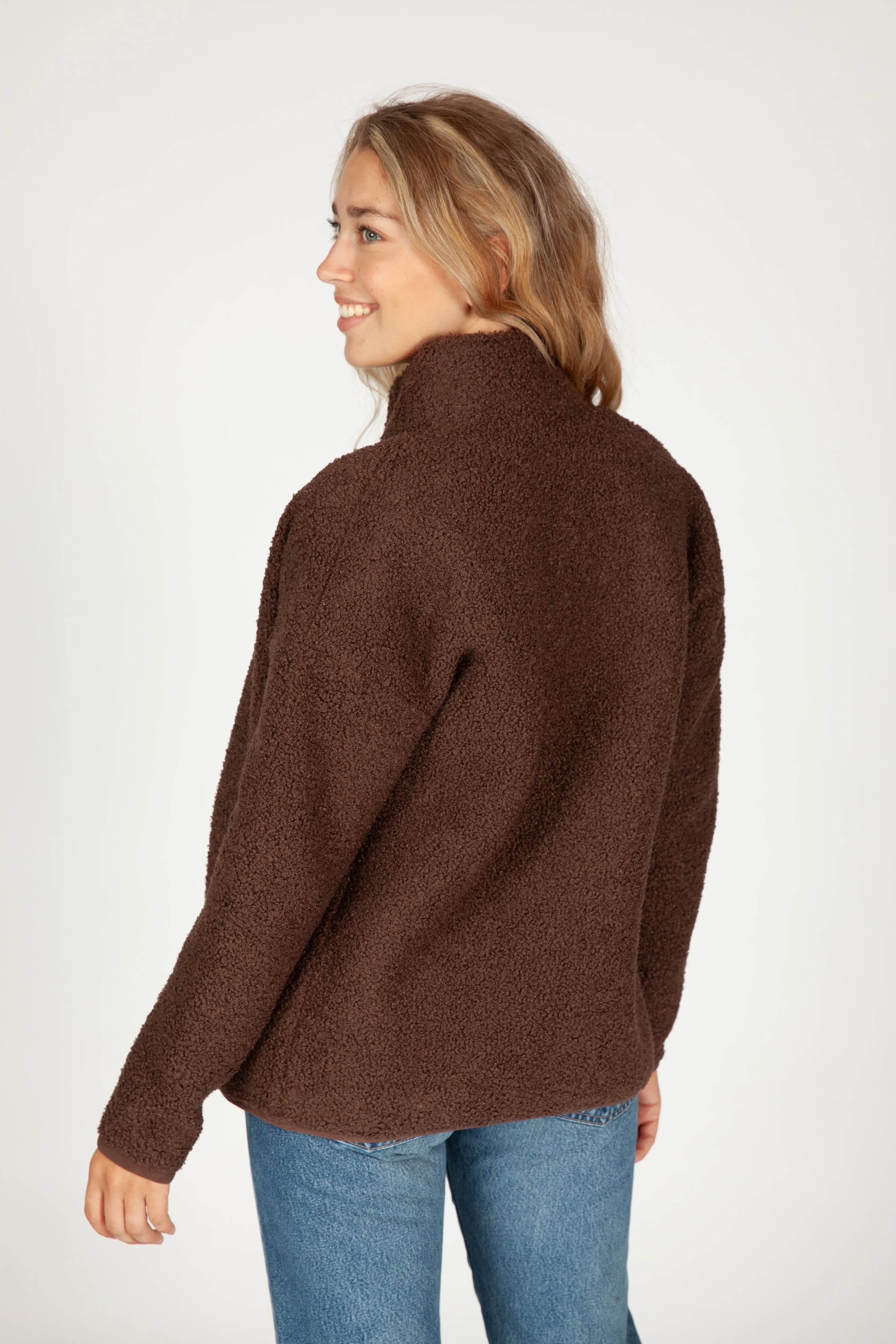 Sara Teddy sherpa zip up jacket in espresso