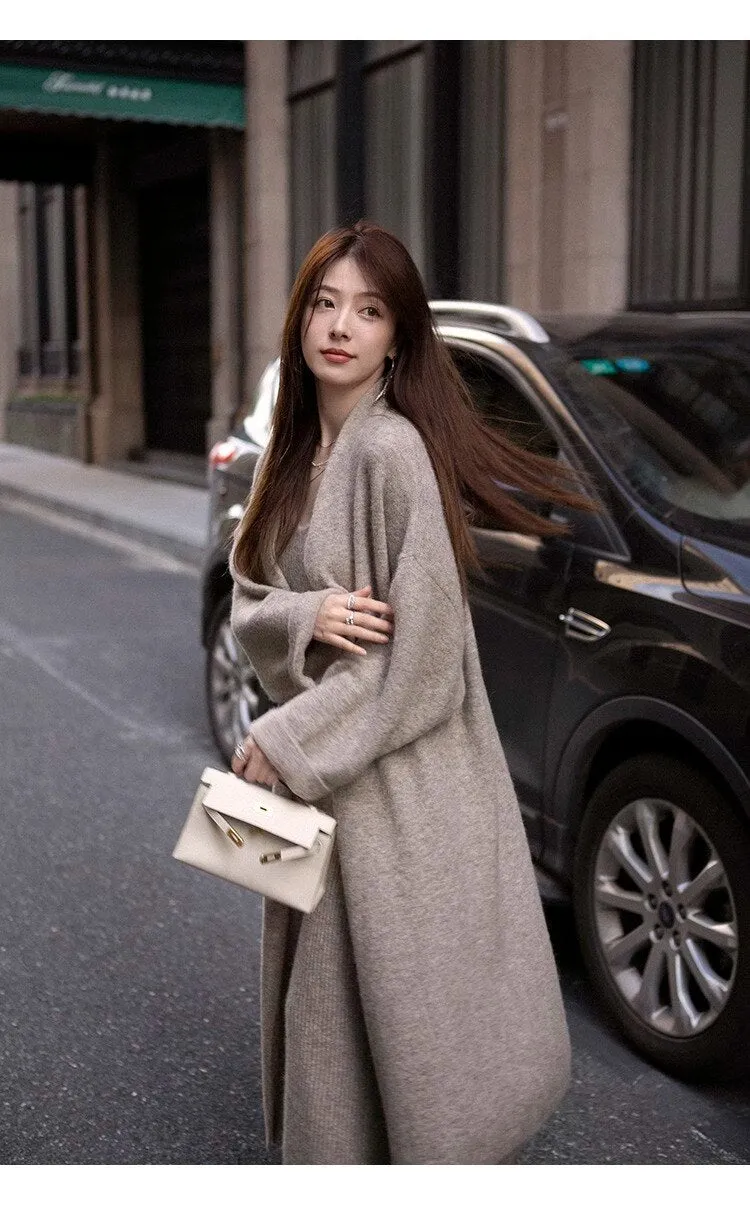 sealbeer  New Women's Autumn and Winter Thickened Comfortable Loose Long Sweater Jacket Knitted Dress Two Piece Autumn and Winter Set