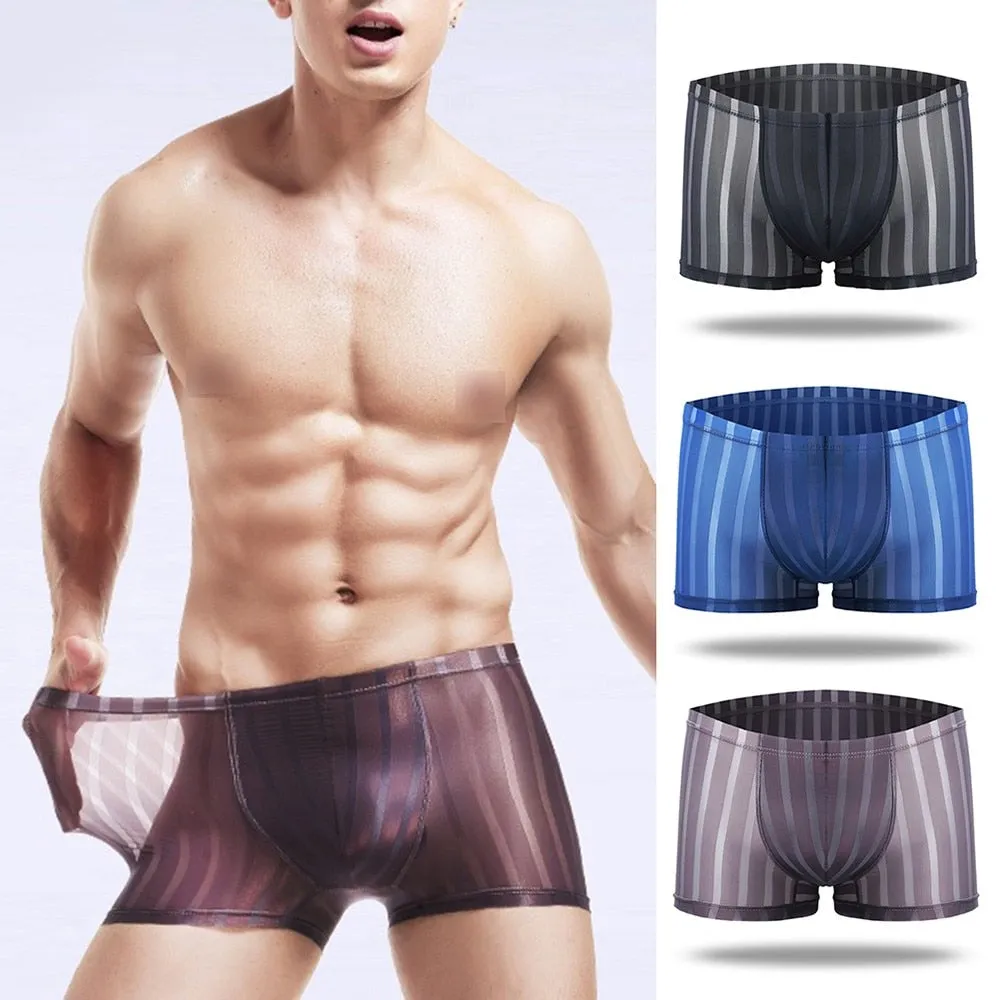 See-Through Striped Polyester Spandex Boxer Shorts