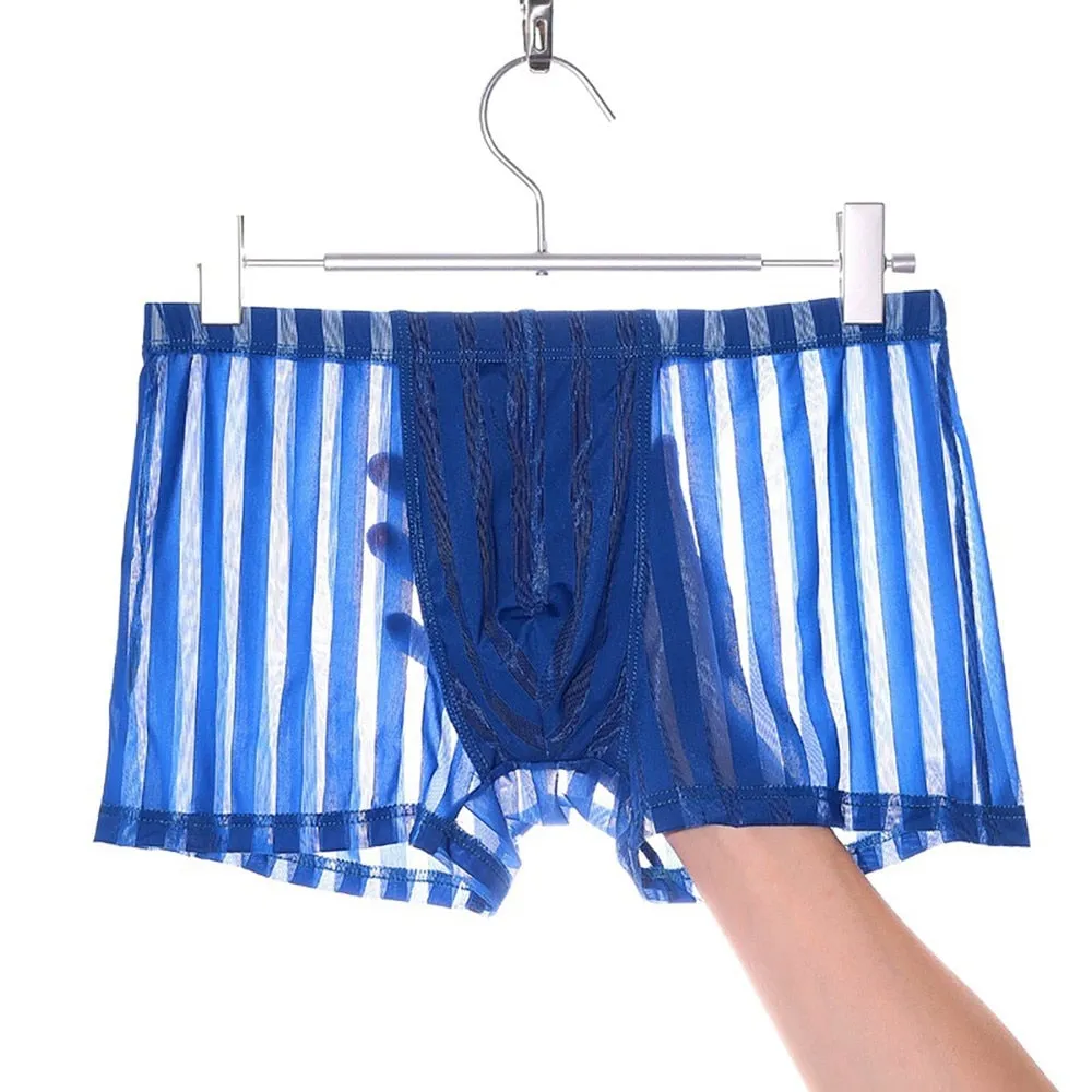 See-Through Striped Polyester Spandex Boxer Shorts