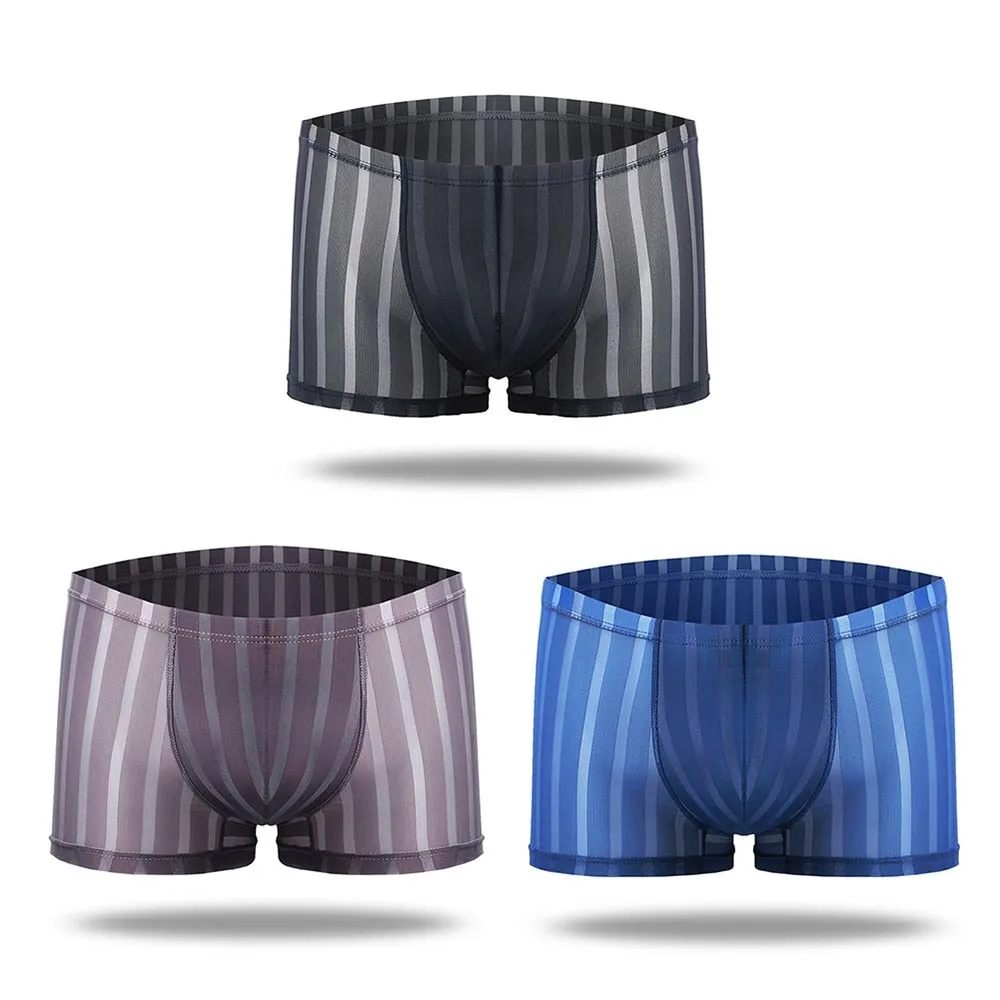 See-Through Striped Polyester Spandex Boxer Shorts