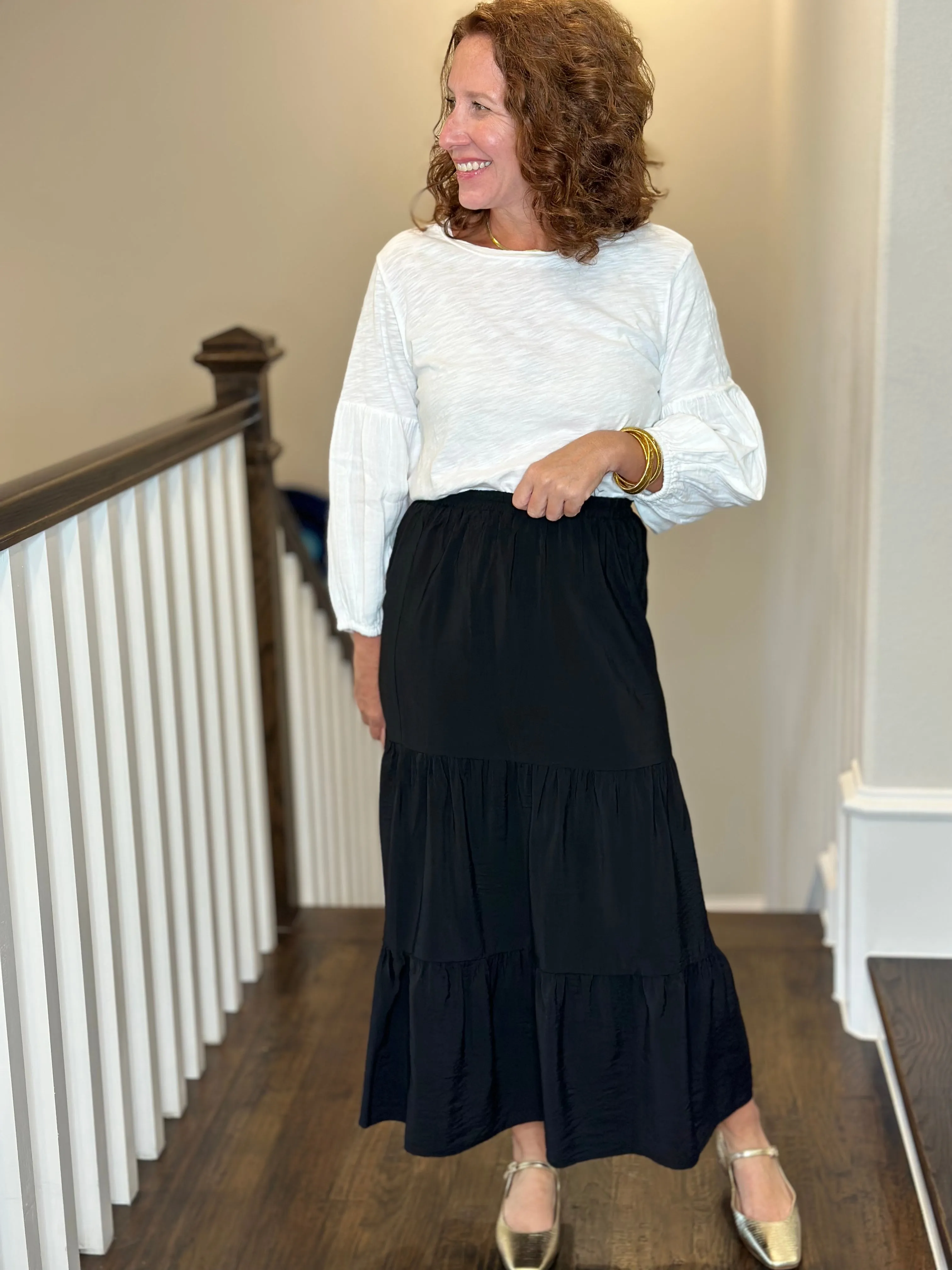 Self Contrast Charlie Tiered Skirt in Black