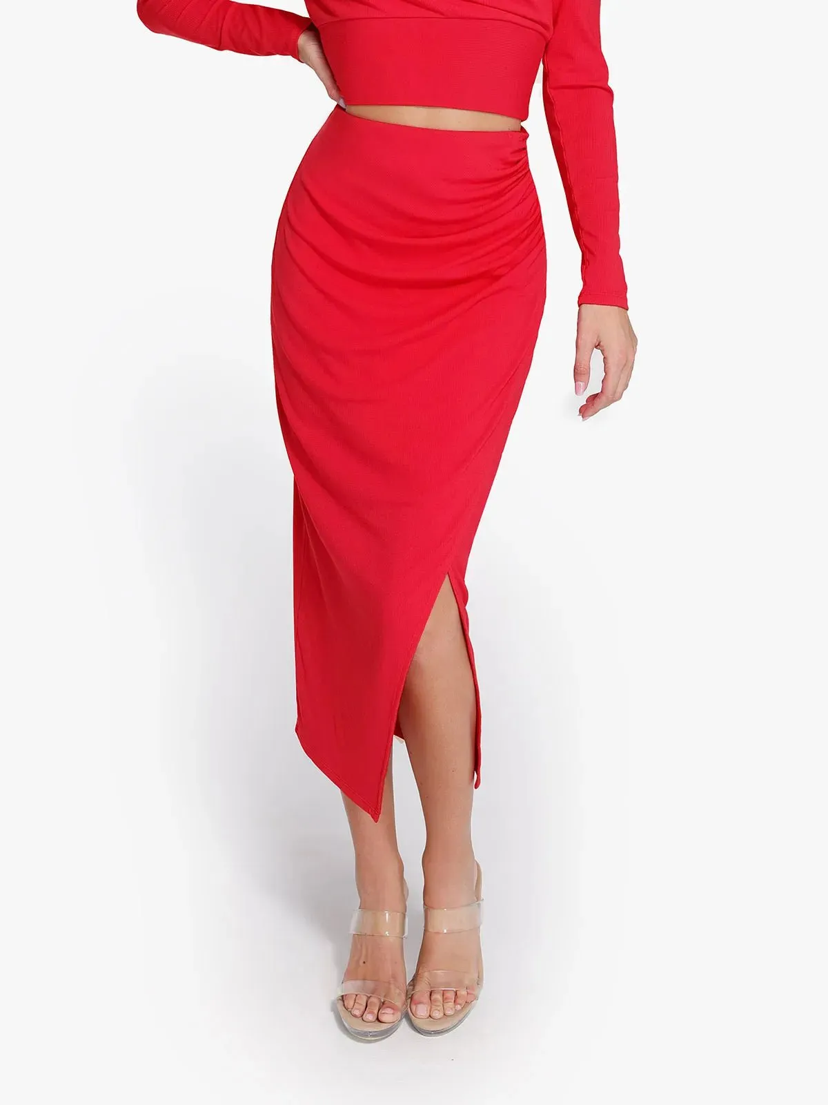 Shapewear Rib Modal Built In Sculpting Midi Wrap Skirt