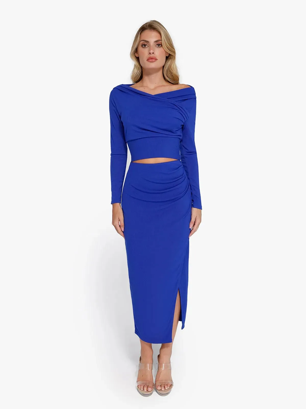 Shapewear Rib Modal Built In Sculpting Midi Wrap Skirt