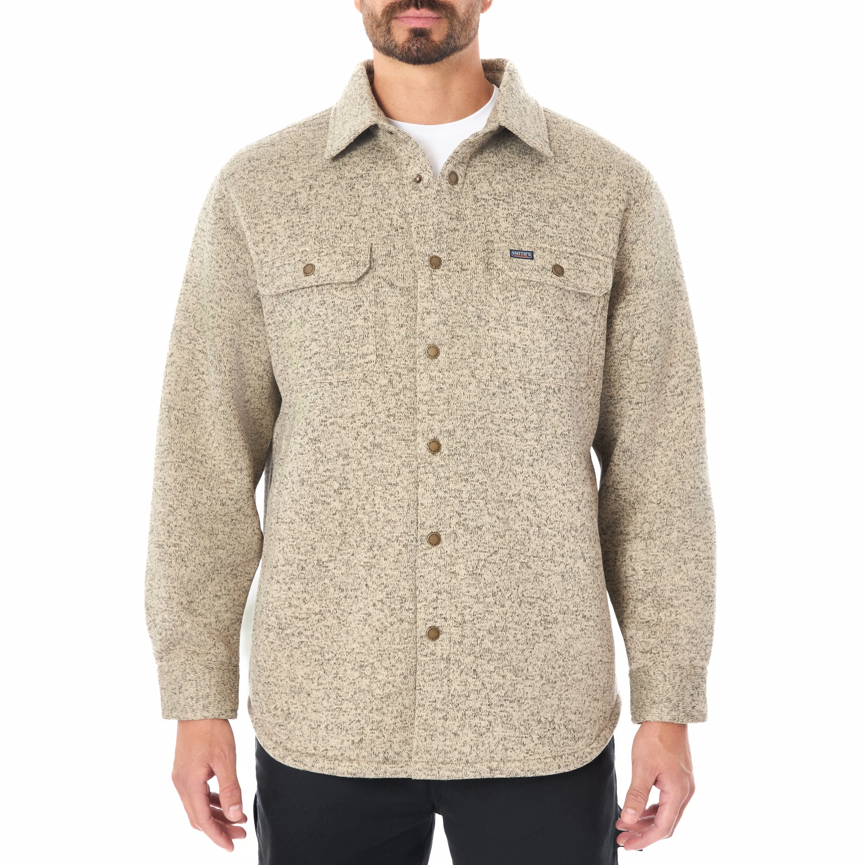 SHERPA LINED SWEATER FLEECE SNAP CLOSURE SHIRT JACKET