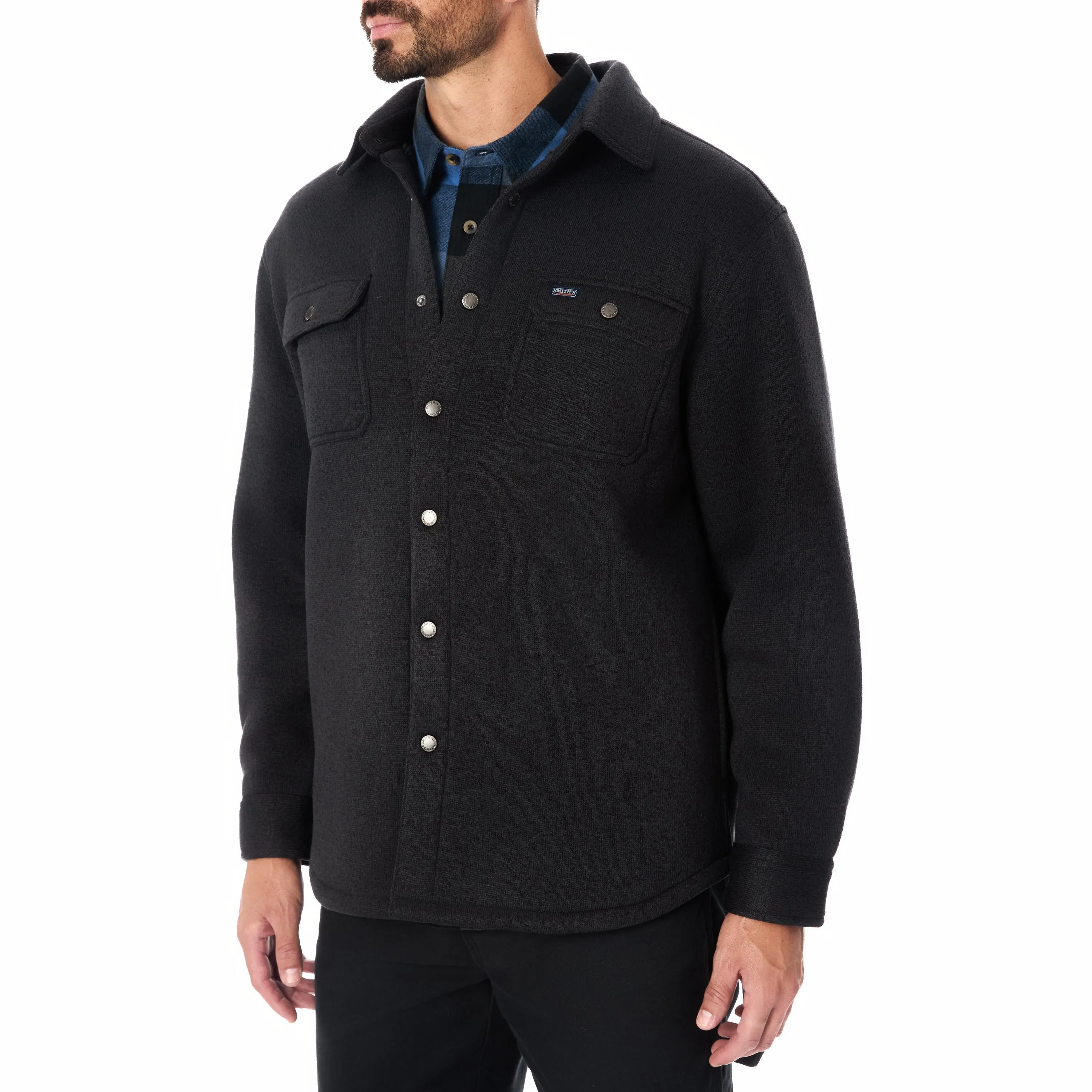 SHERPA LINED SWEATER FLEECE SNAP CLOSURE SHIRT JACKET