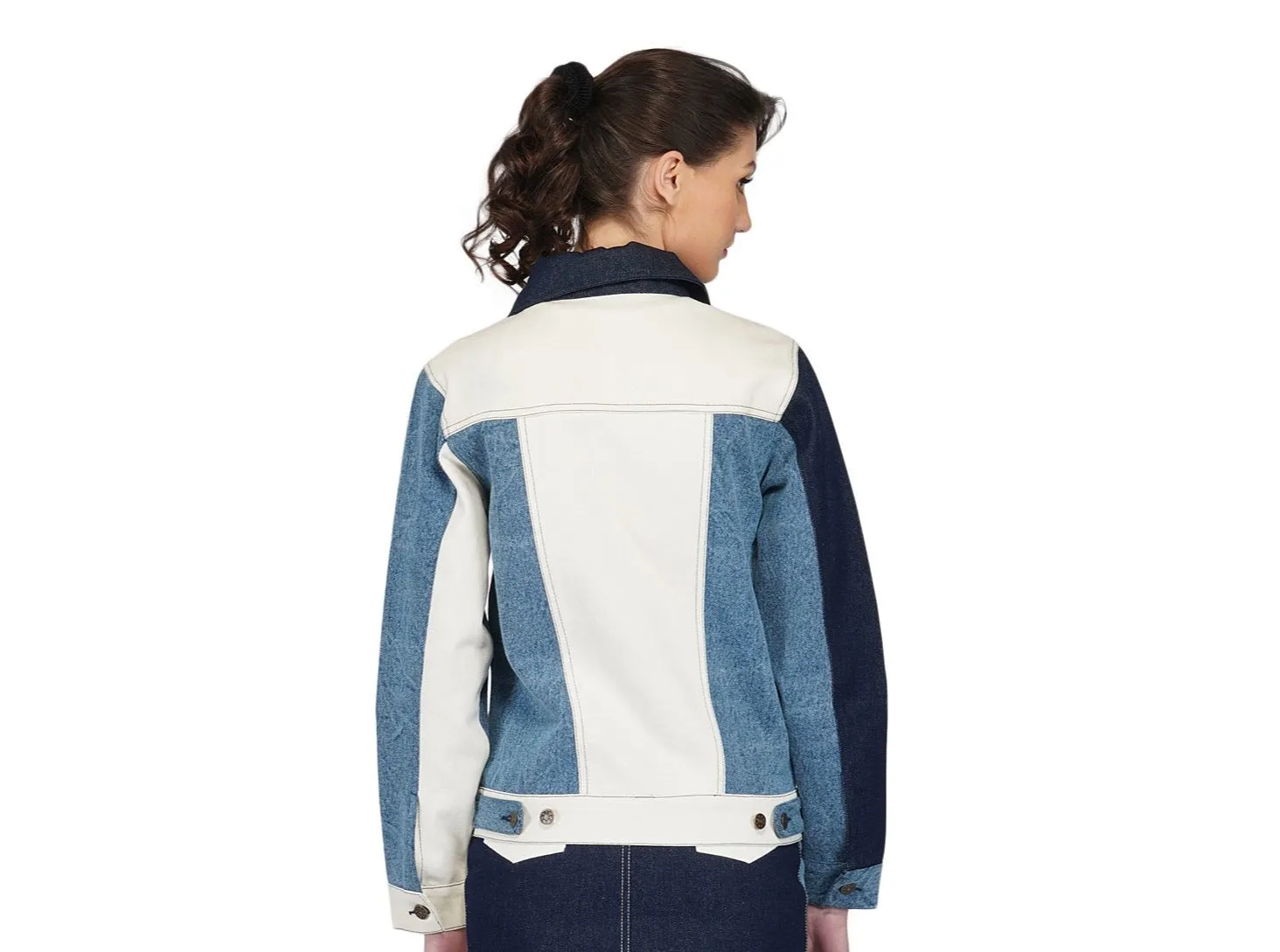 SLAY. Women's Blue White Colorblock Denim Jacket