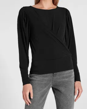 Solid Twist Front Puff Sleeve Tee in Pitch Black