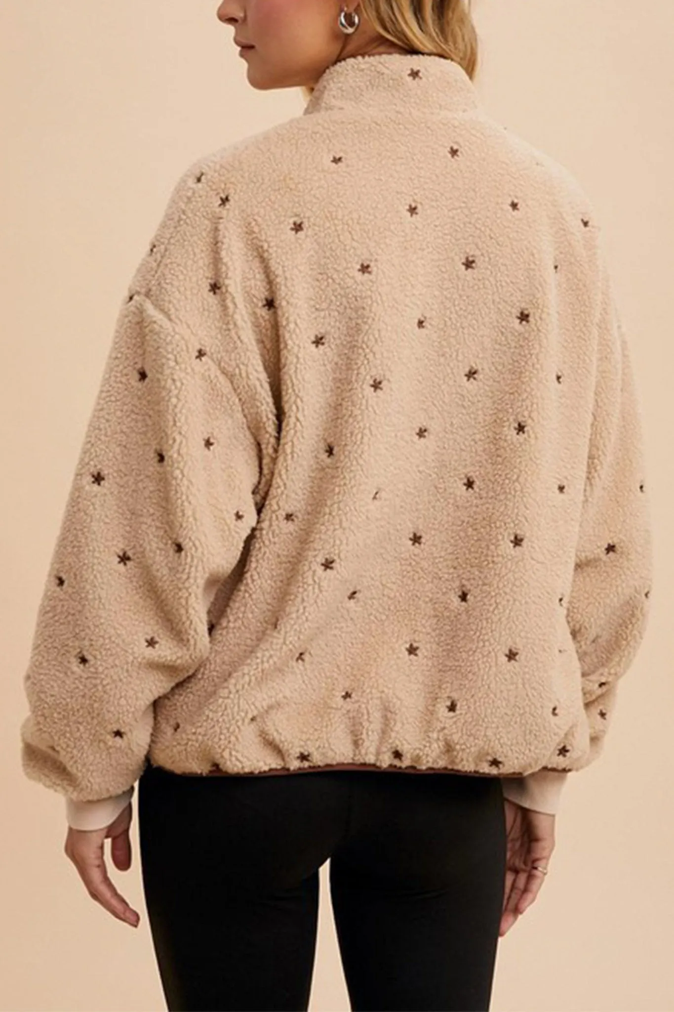 Speckled Embroidered Sherpa Jacket in Natural