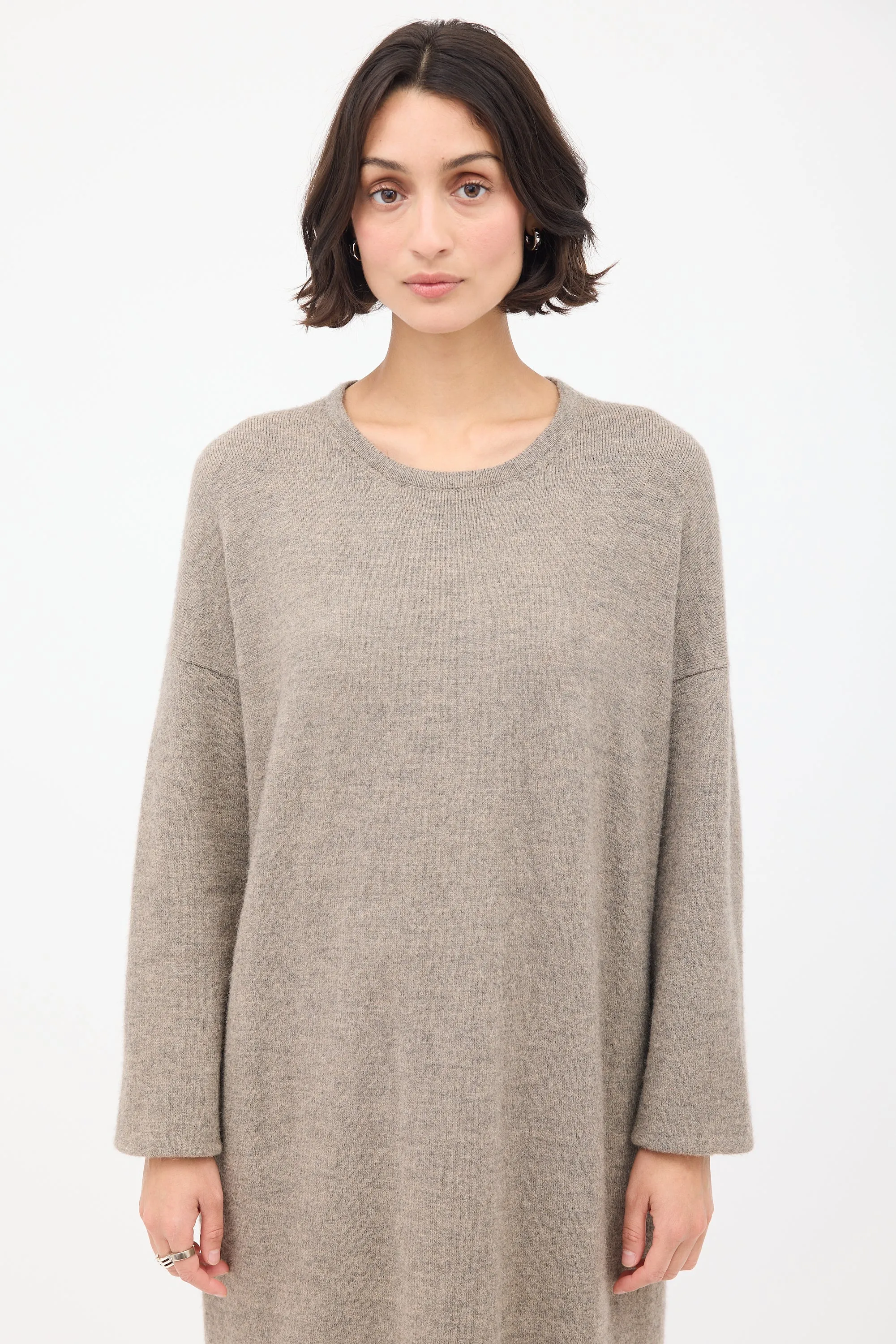 Taupe Merino Wool Sweater Dress