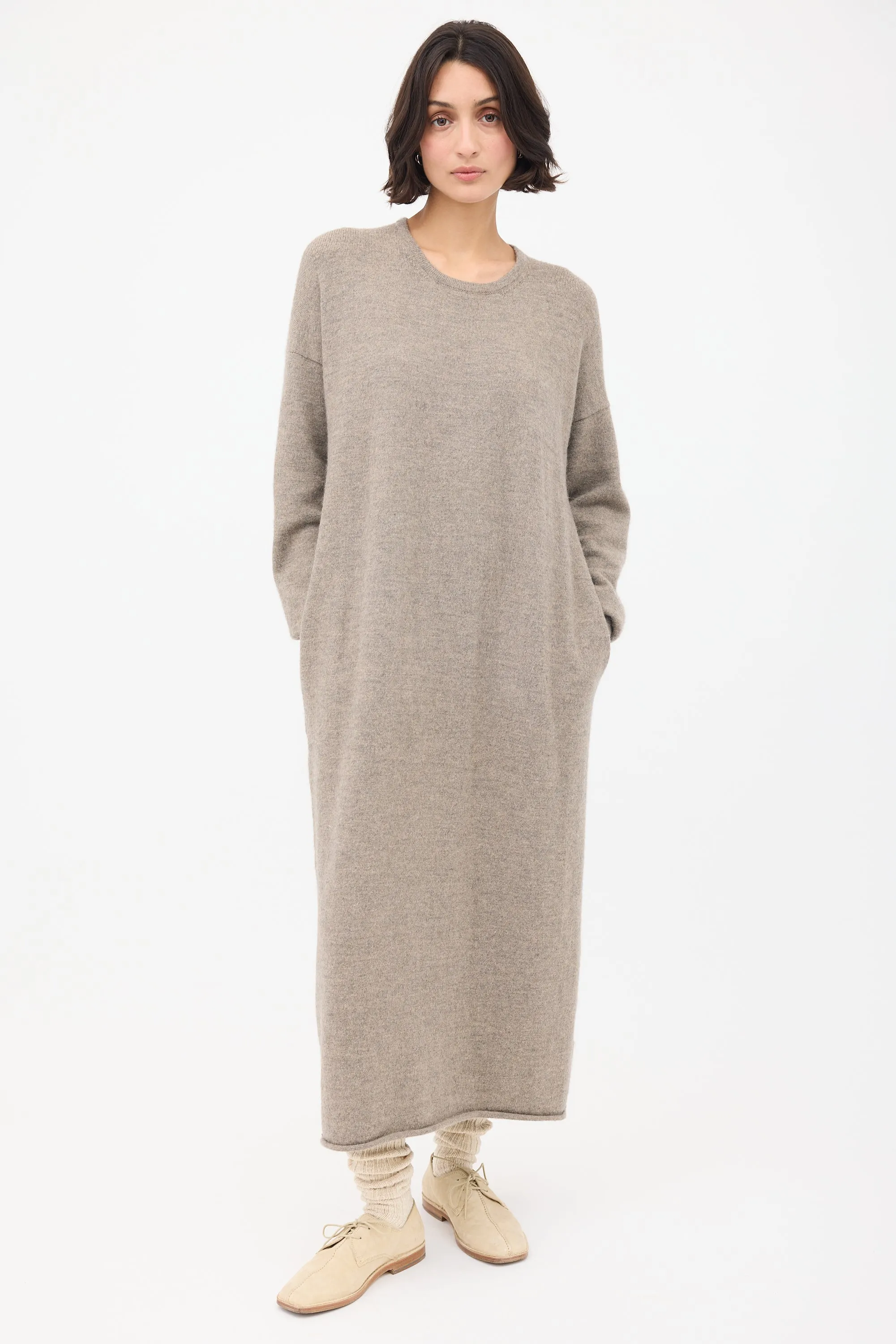 Taupe Merino Wool Sweater Dress