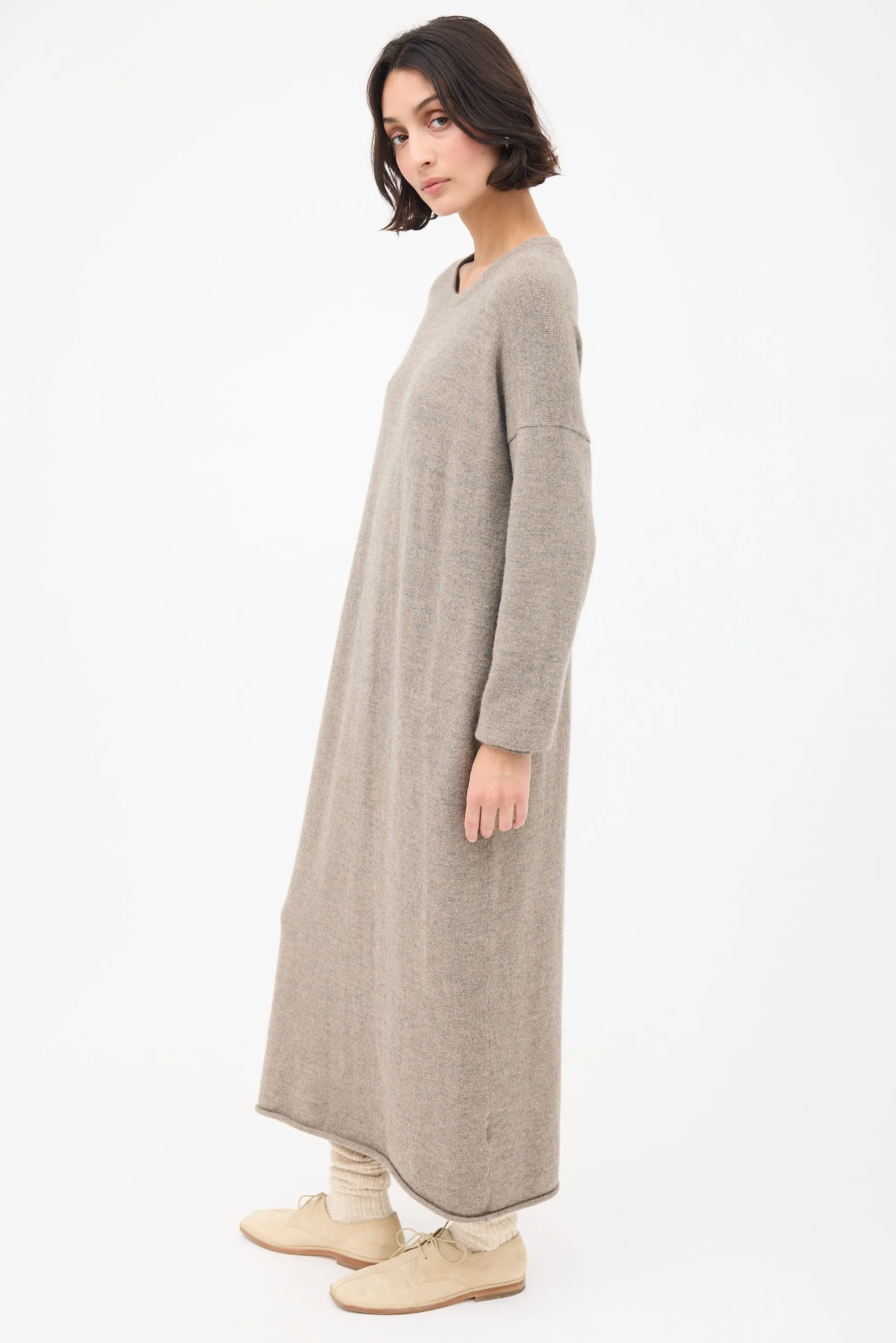 Taupe Merino Wool Sweater Dress